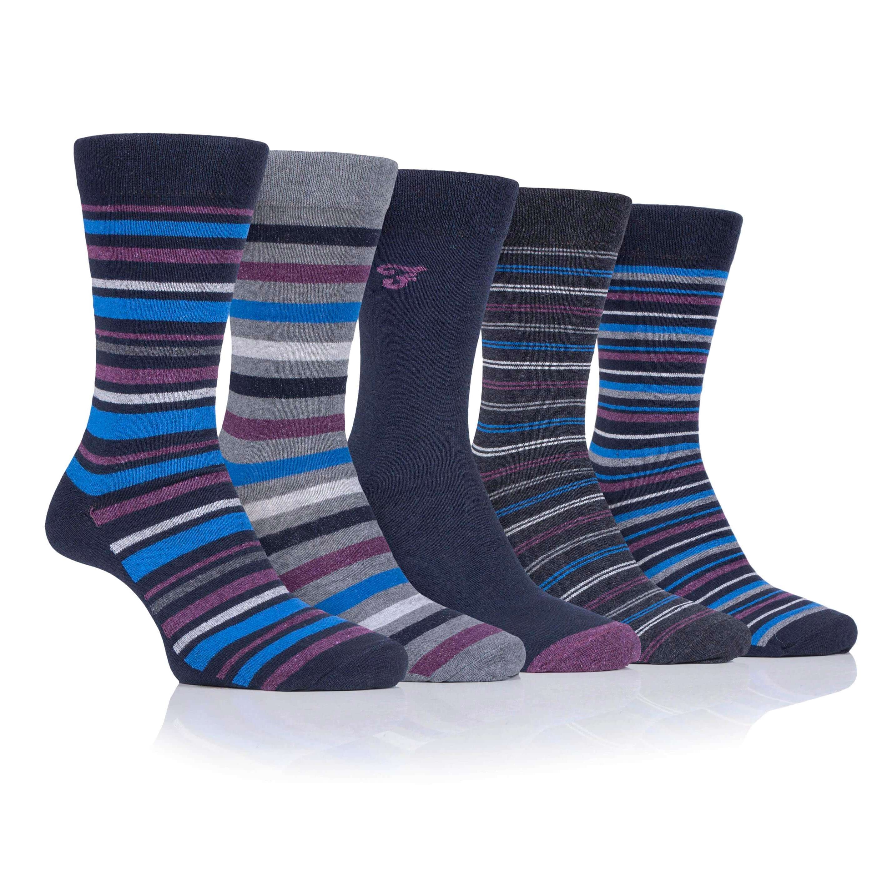 Farah Men’s 5 Pack Cotton Rich Striped Socks – Everyday Comfort (UK 6-11)