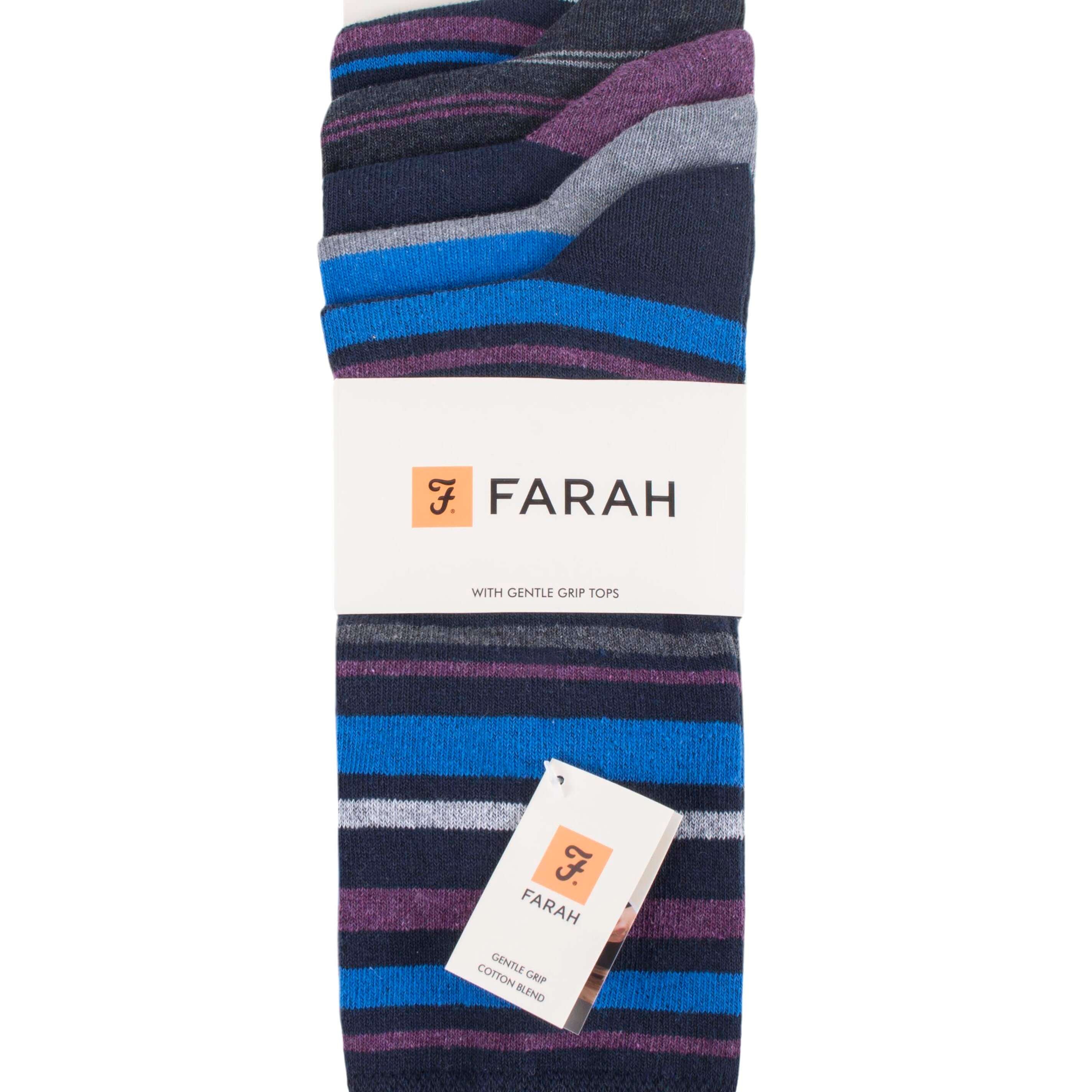 Farah Men’s 5 Pack Cotton Rich Striped Socks – Everyday Comfort (UK 6-11)