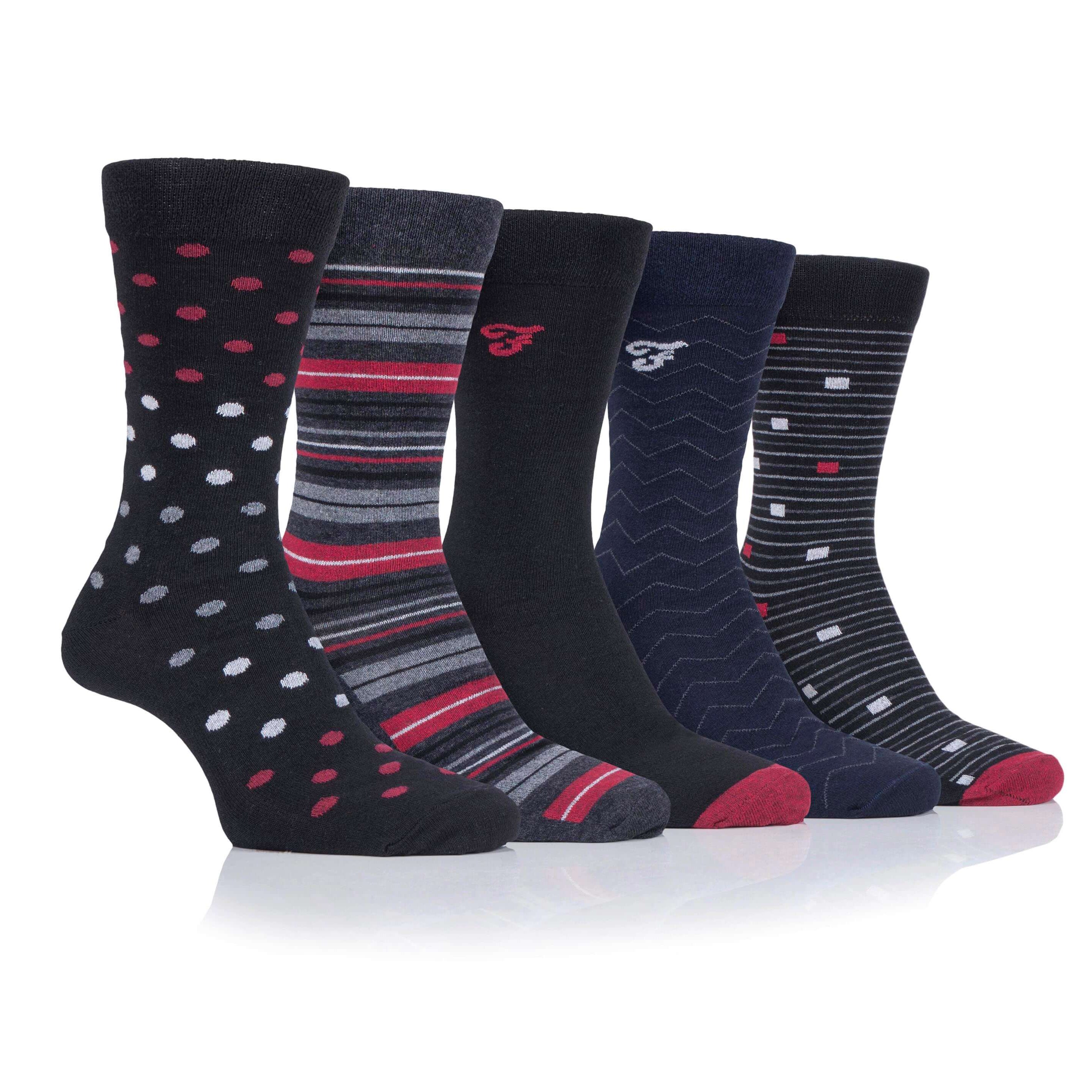 Farah Men’s 5 Pack Cotton Rich Patterned Socks – Striped & Argyle Designs (UK 6-11)