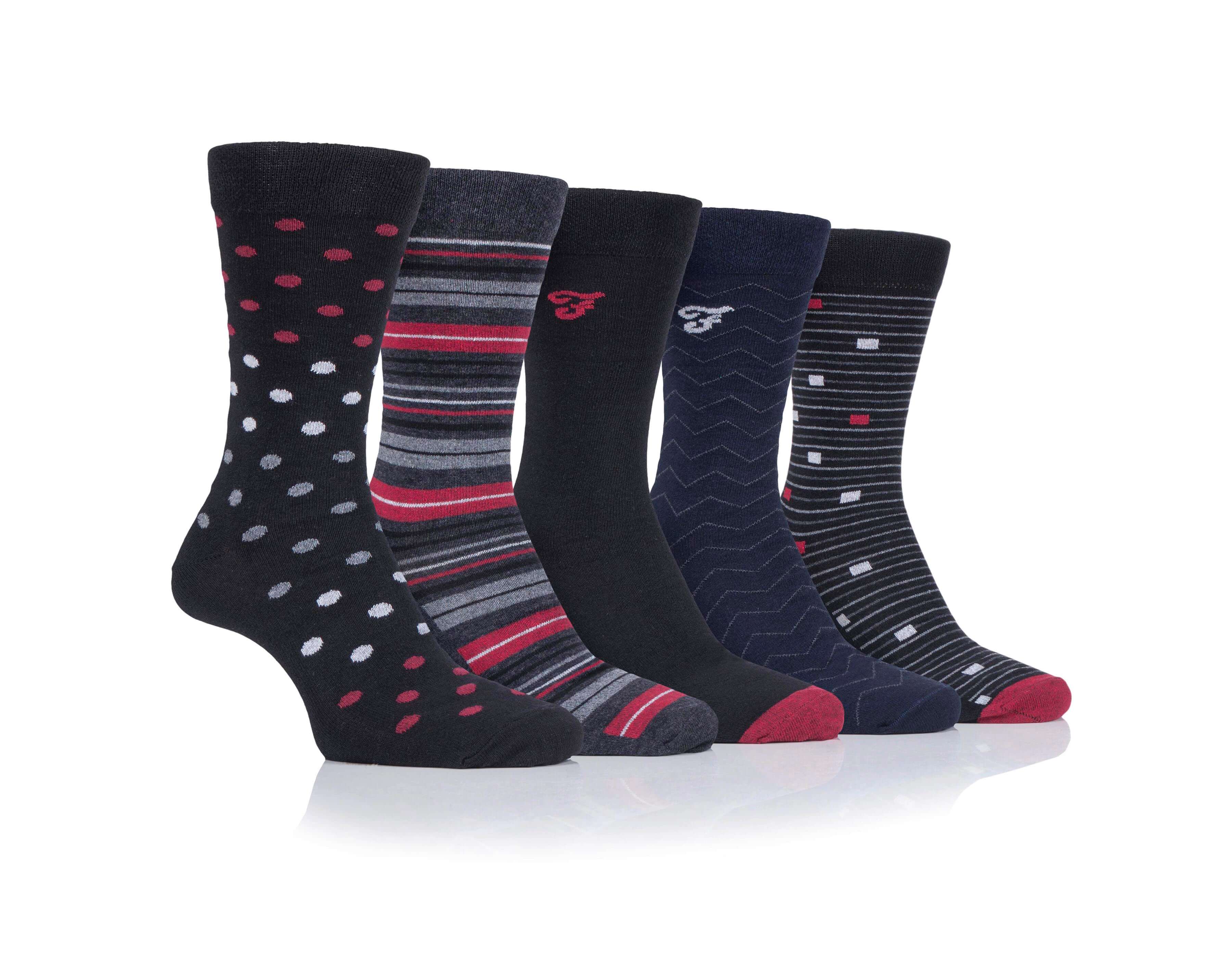 Farah Men’s 5 Pack Cotton Rich Patterned Socks – Striped & Argyle Designs (UK 6-11)