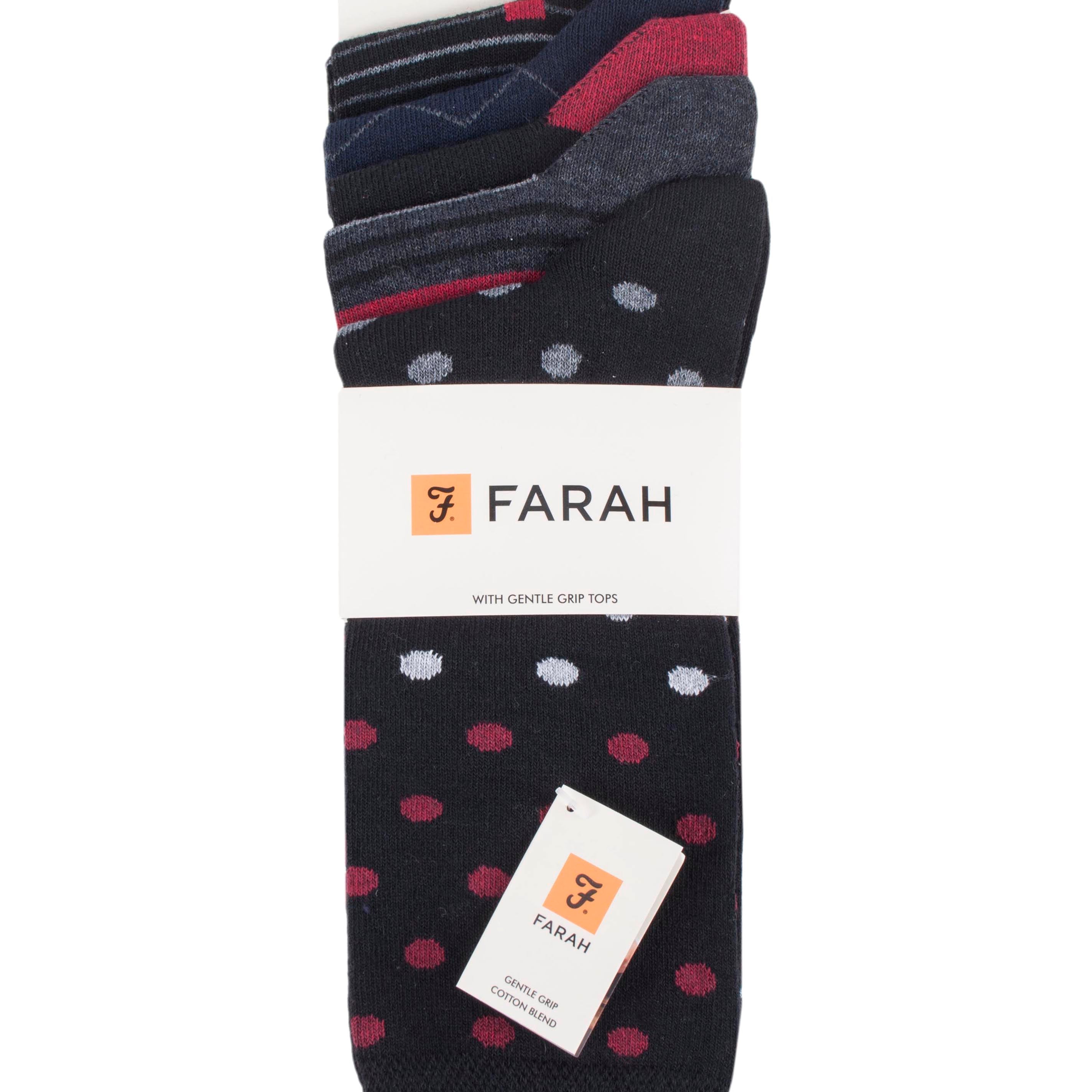 Farah Men’s 5 Pack Cotton Rich Patterned Socks – Striped & Argyle Designs (UK 6-11)