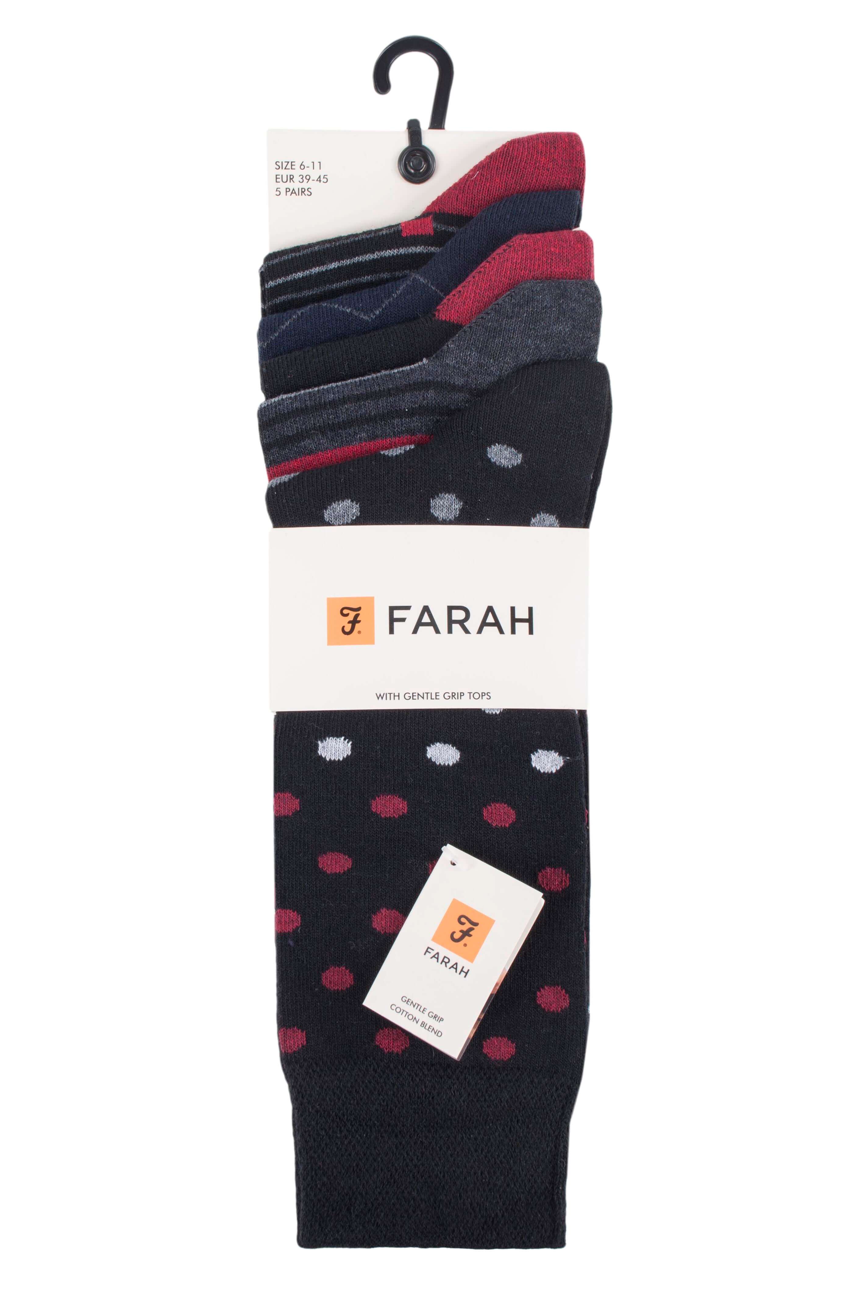 Farah Men’s 5 Pack Cotton Rich Patterned Socks – Striped & Argyle Designs (UK 6-11)