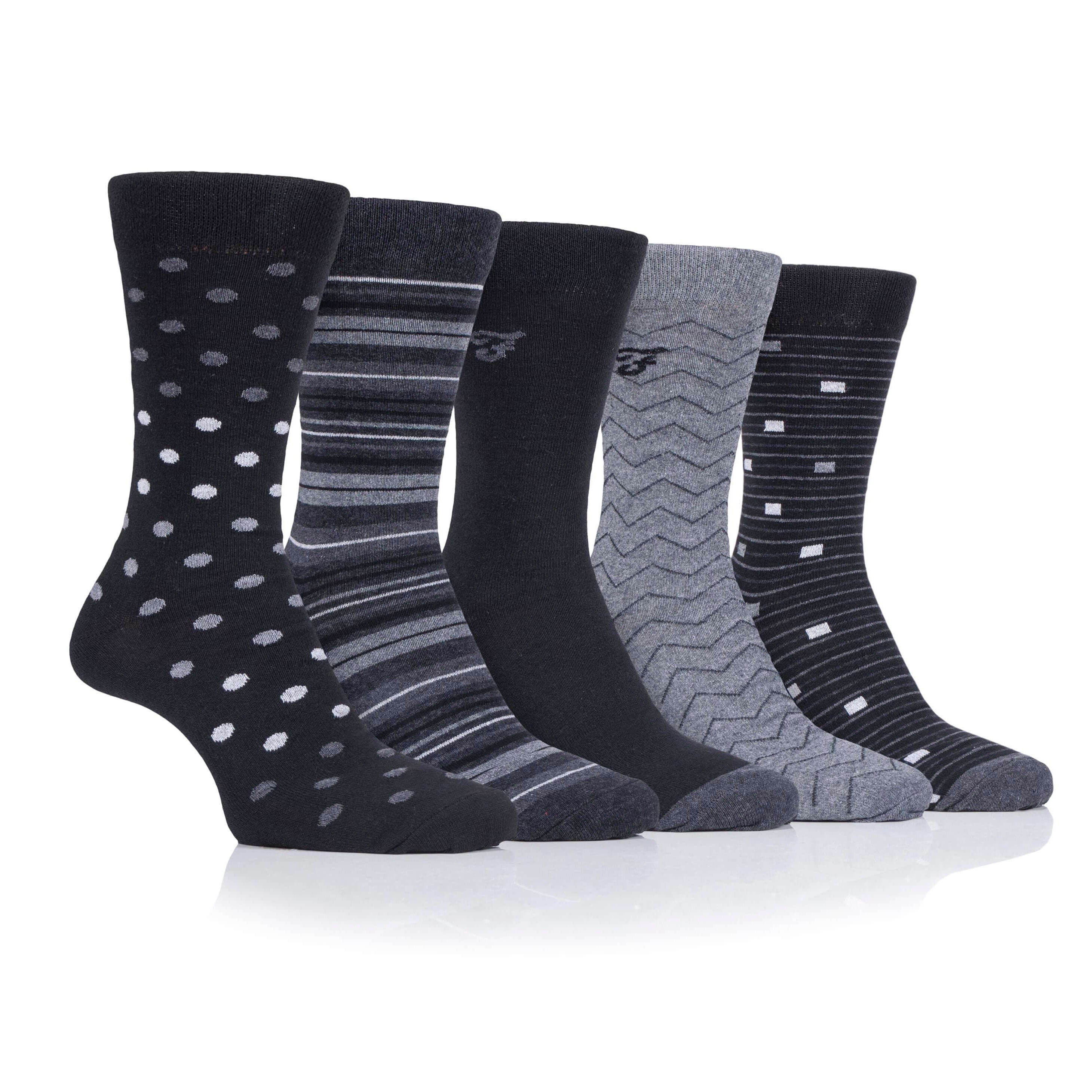 Farah Men’s 5 Pack Cotton Rich Patterned Socks – Striped & Argyle Designs (UK 6-11)