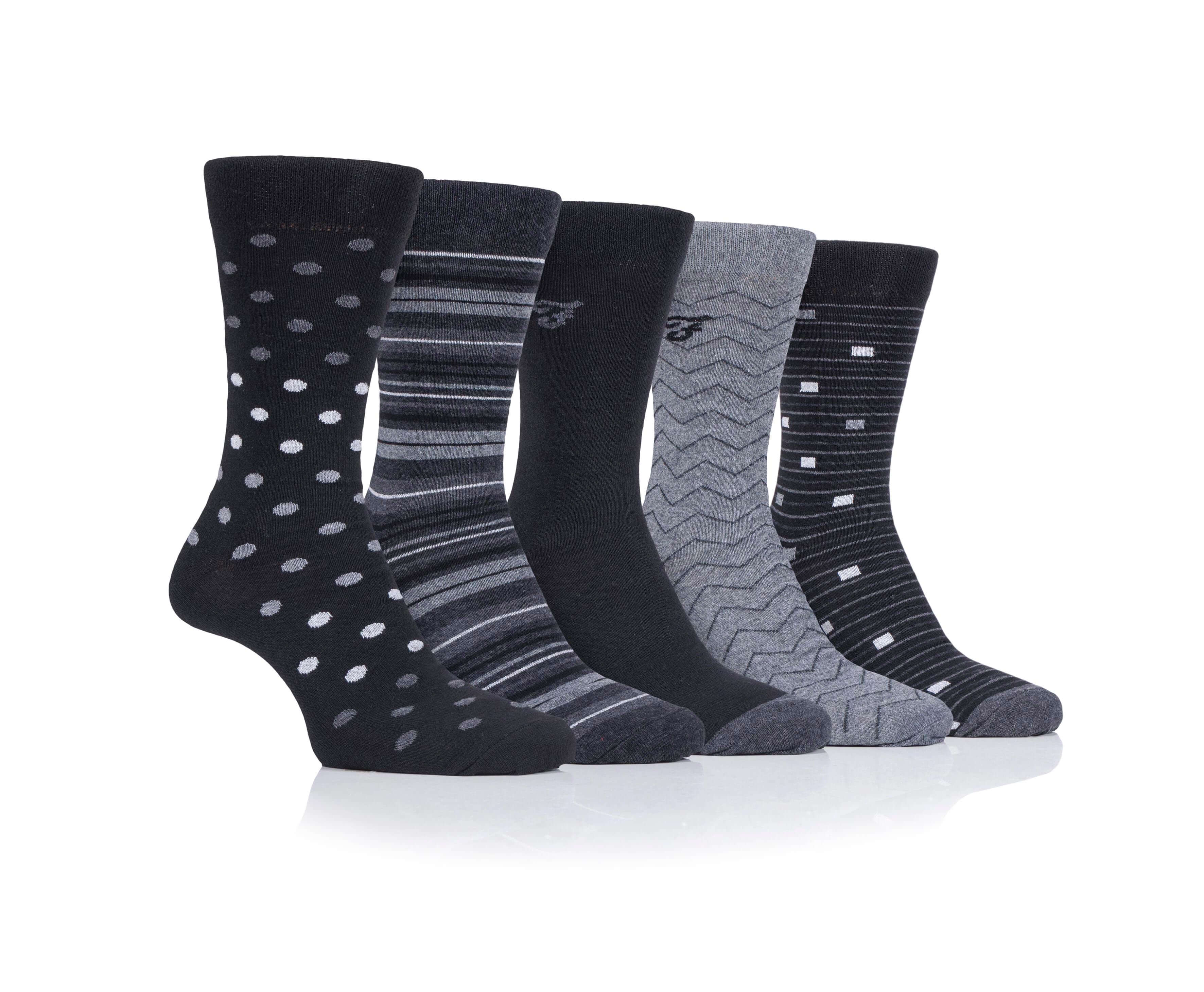 Farah Men’s 5 Pack Cotton Rich Patterned Socks – Striped & Argyle Designs (UK 6-11)