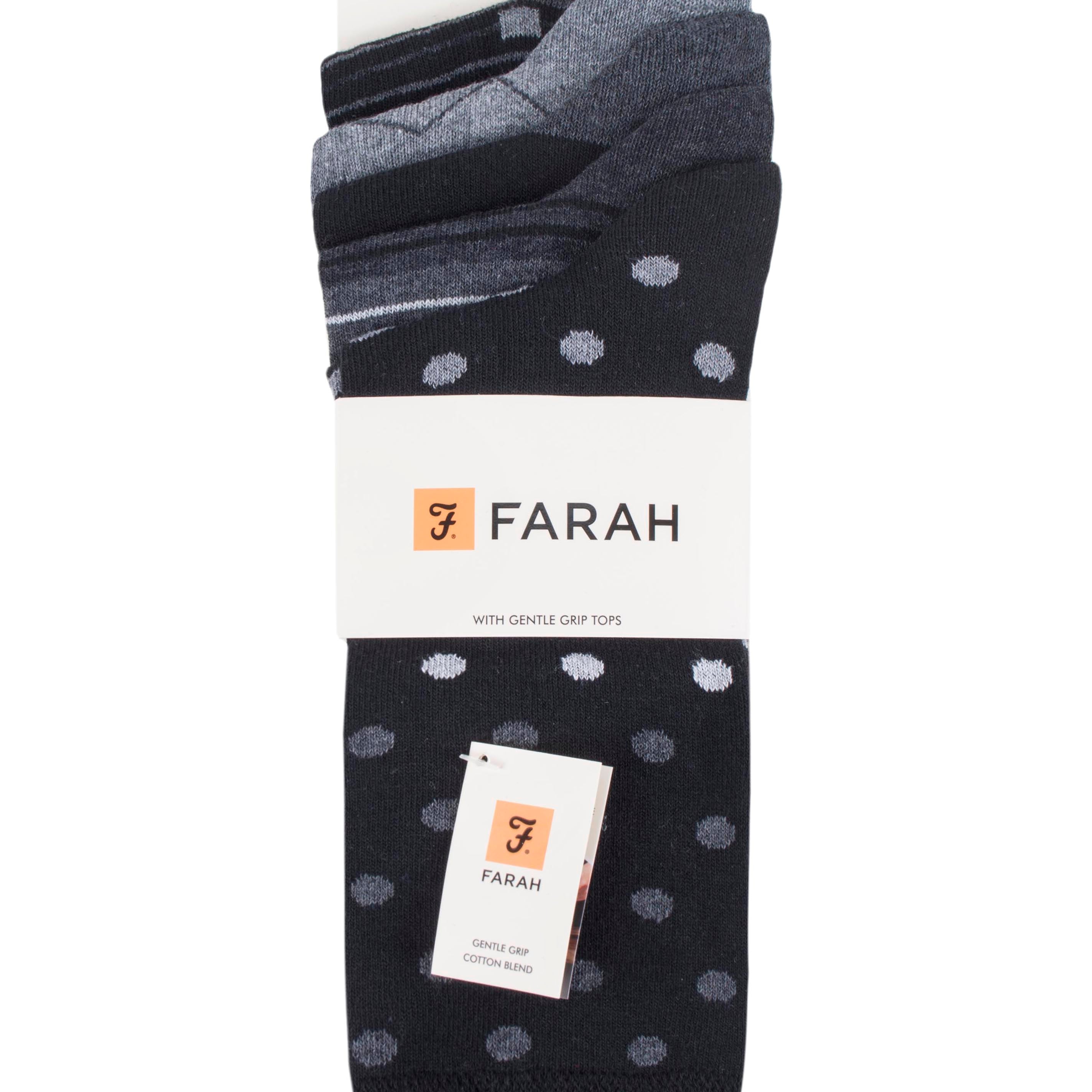 Farah Men’s 5 Pack Cotton Rich Patterned Socks – Striped & Argyle Designs (UK 6-11)