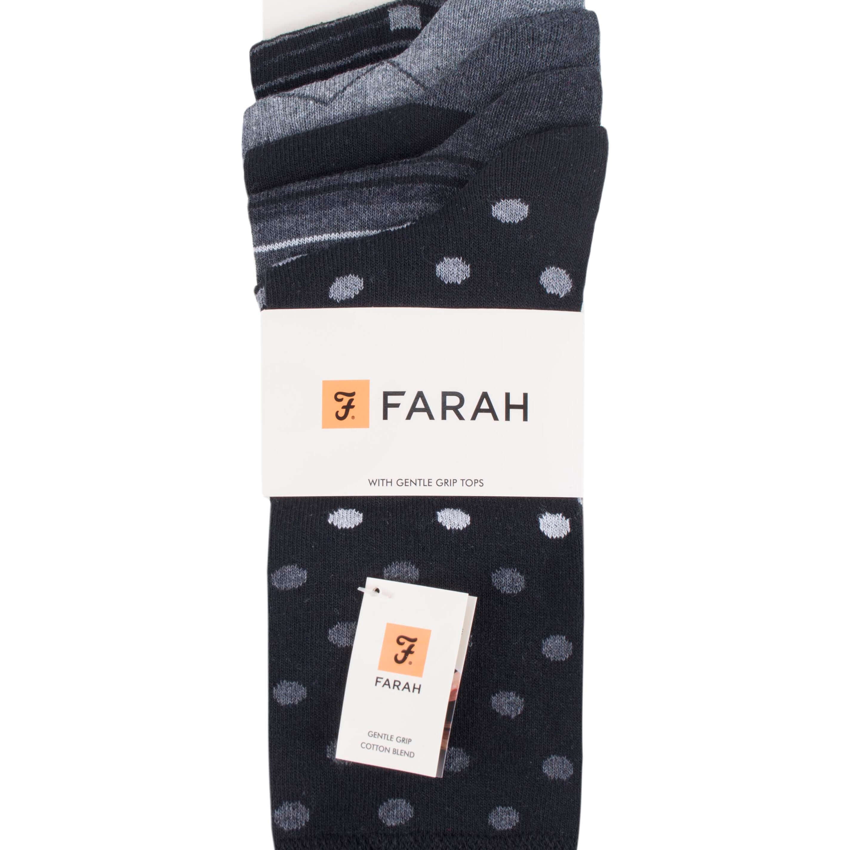 Farah Men’s 5 Pack Cotton Rich Patterned Socks – Striped & Argyle Designs (UK 6-11)