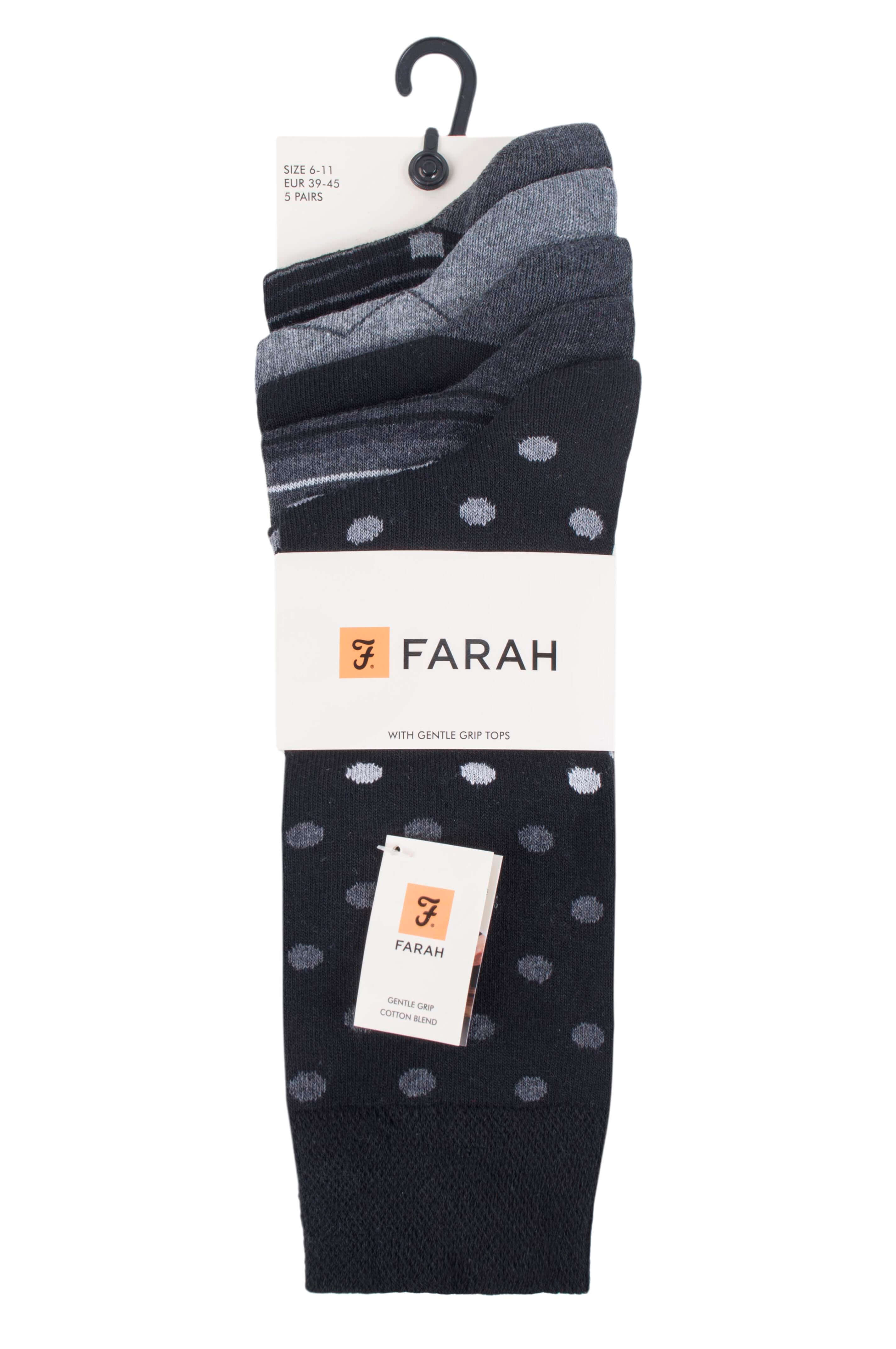 Farah Men’s 5 Pack Cotton Rich Patterned Socks – Striped & Argyle Designs (UK 6-11)