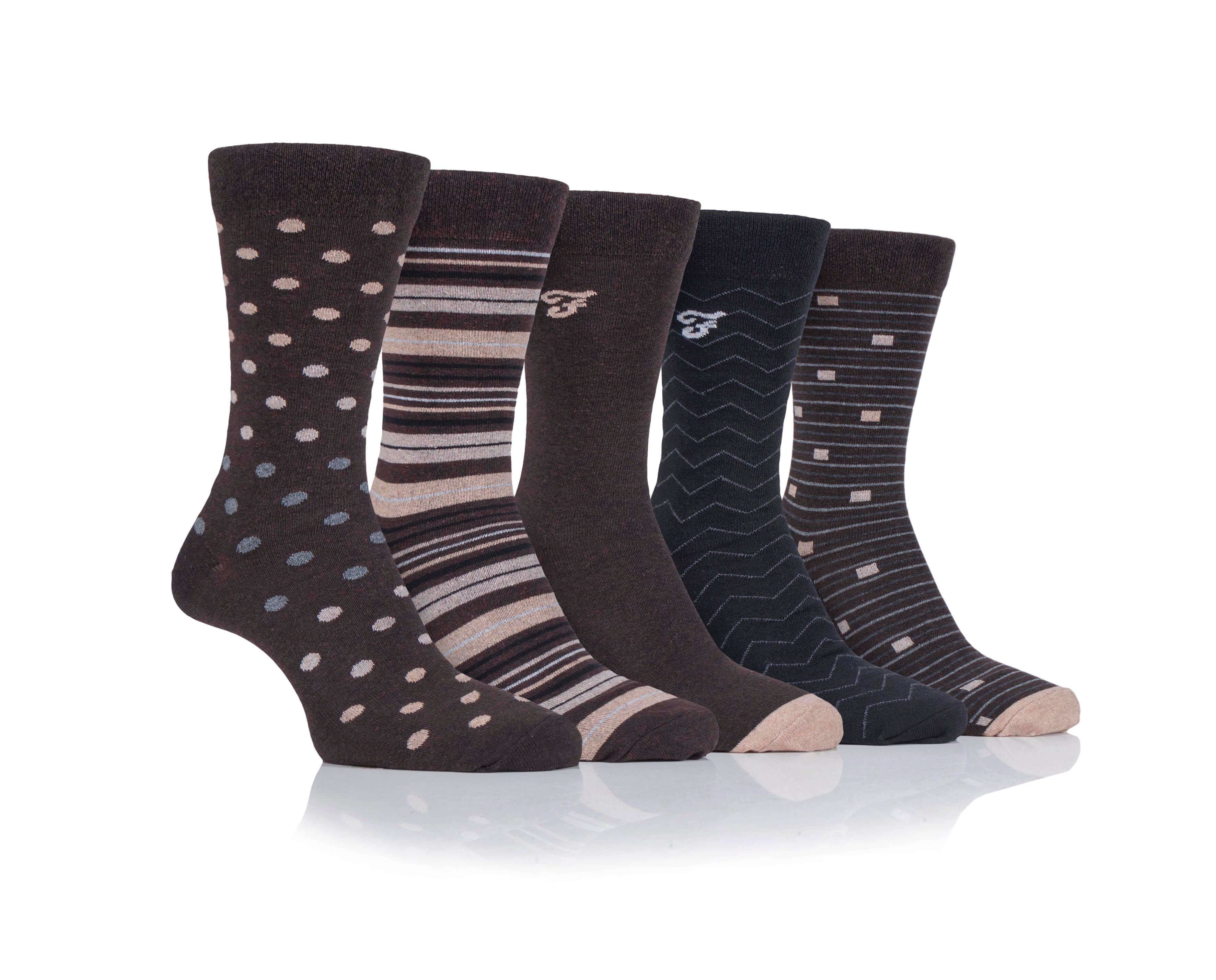 Farah Men’s 5 Pack Cotton Rich Patterned Socks – Striped & Argyle Designs (UK 6-11)