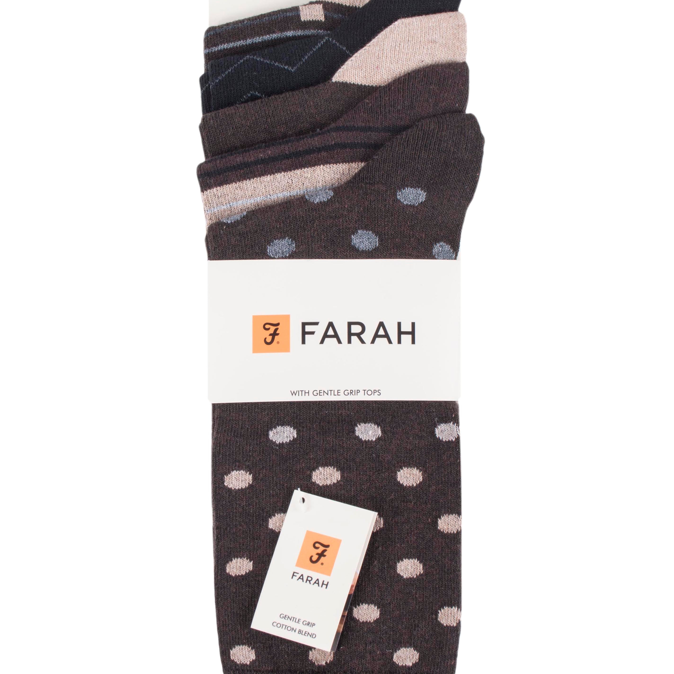Farah Men’s 5 Pack Cotton Rich Patterned Socks – Striped & Argyle Designs (UK 6-11)