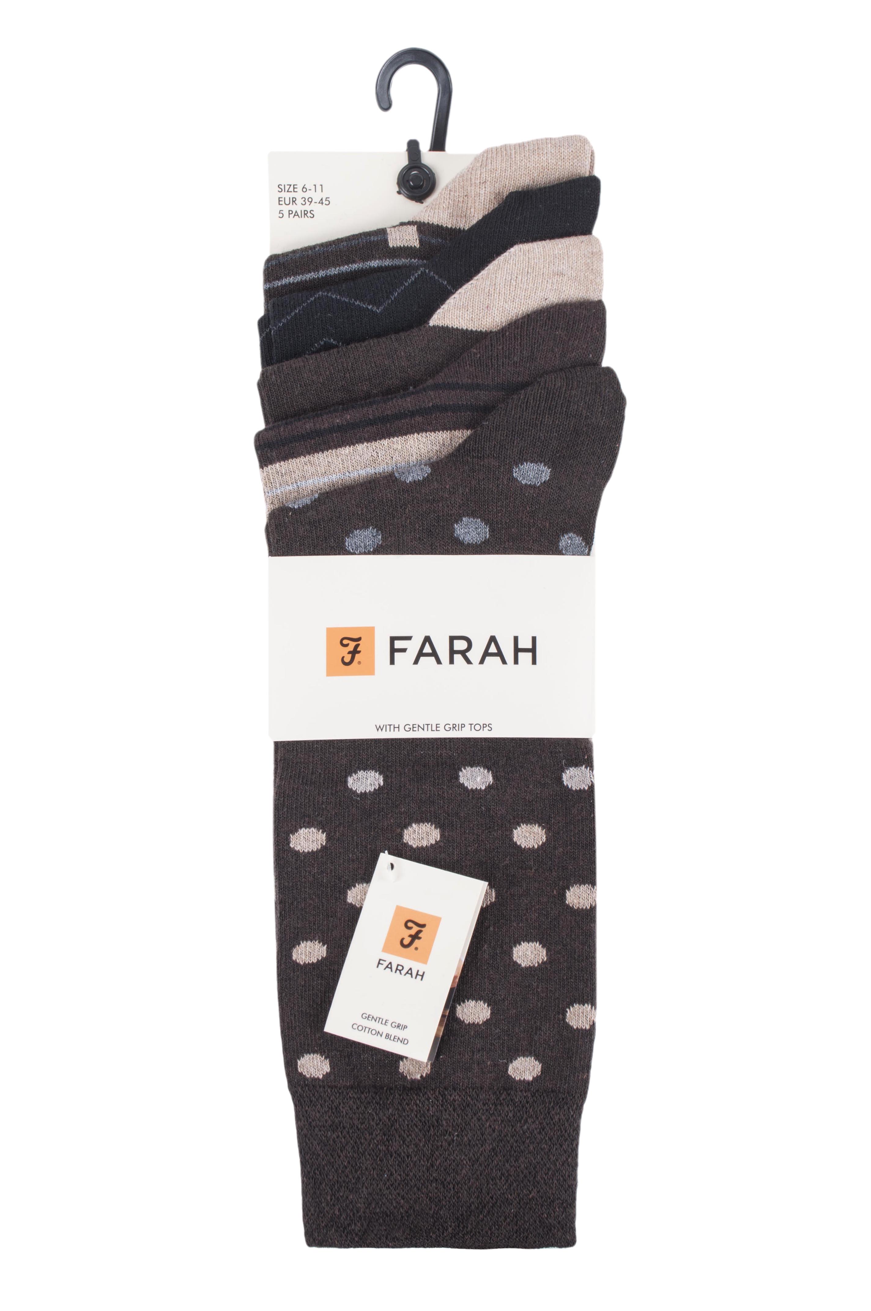 Farah Men’s 5 Pack Cotton Rich Patterned Socks – Striped & Argyle Designs (UK 6-11)