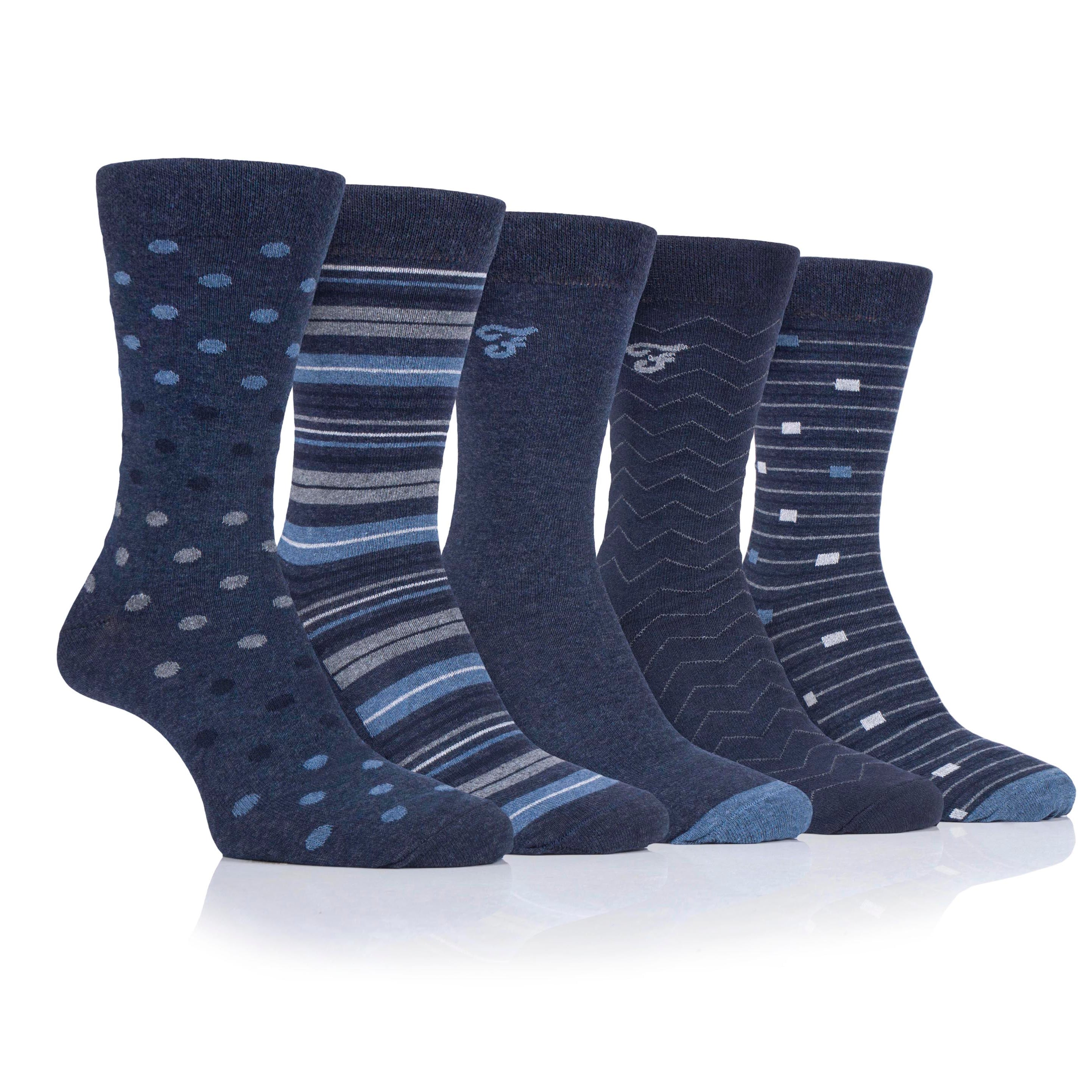 Farah Men’s 5 Pack Cotton Rich Patterned Socks – Striped & Argyle Designs (UK 6-11)
