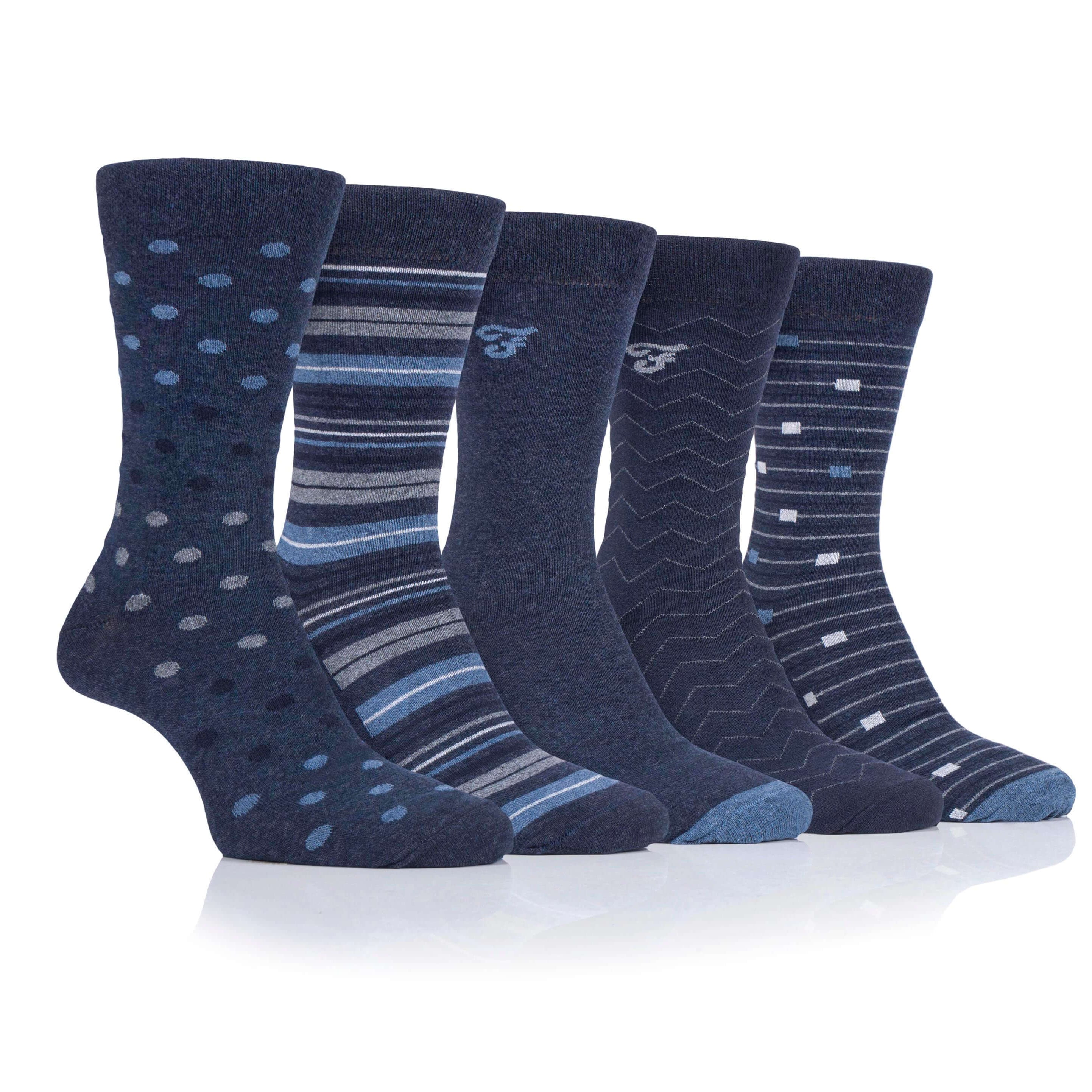 Farah Men’s 5 Pack Cotton Rich Patterned Socks – Striped & Argyle Designs (UK 6-11)