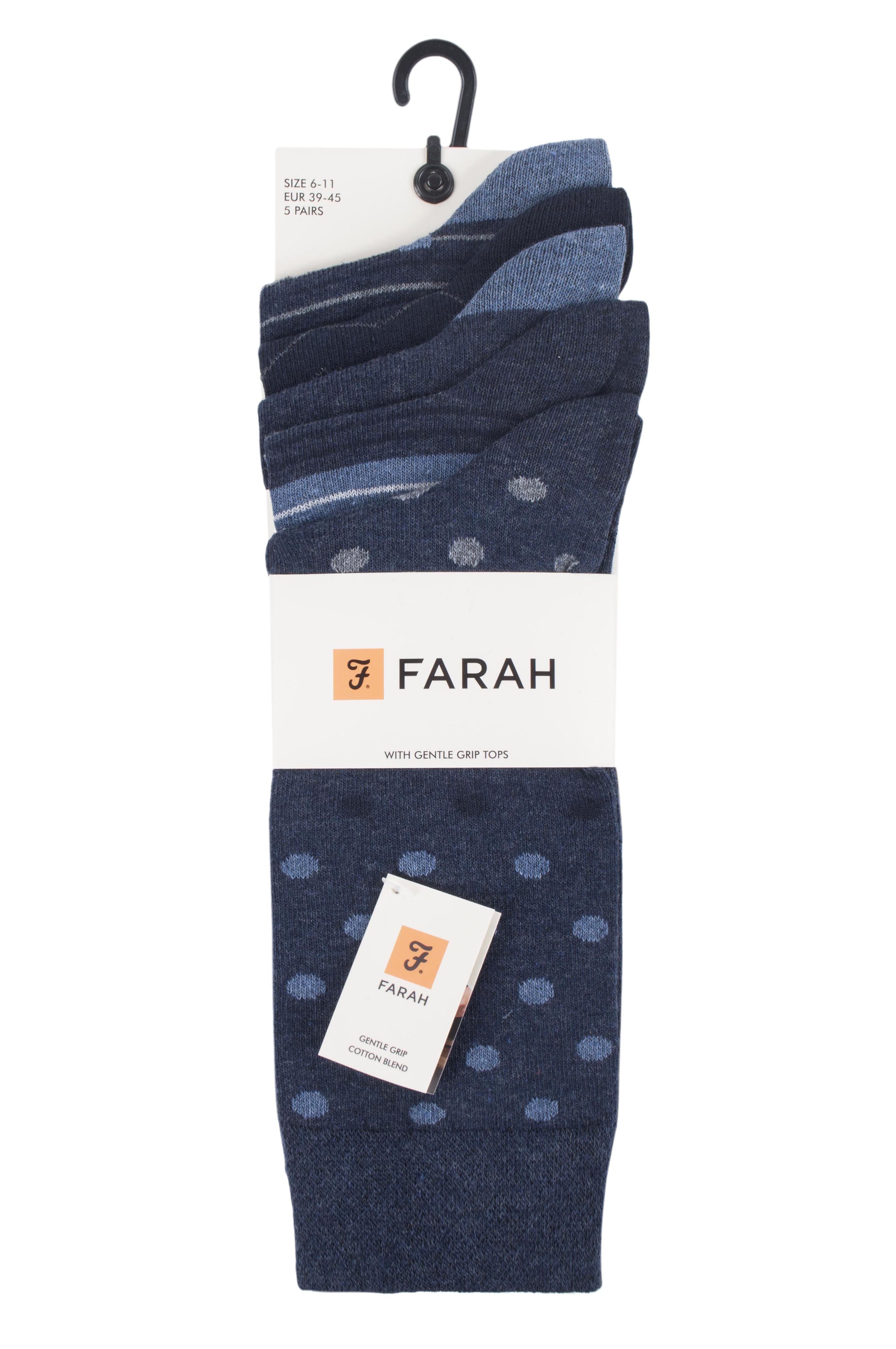 Farah Men’s 5 Pack Cotton Rich Patterned Socks – Striped & Argyle Designs (UK 6-11)