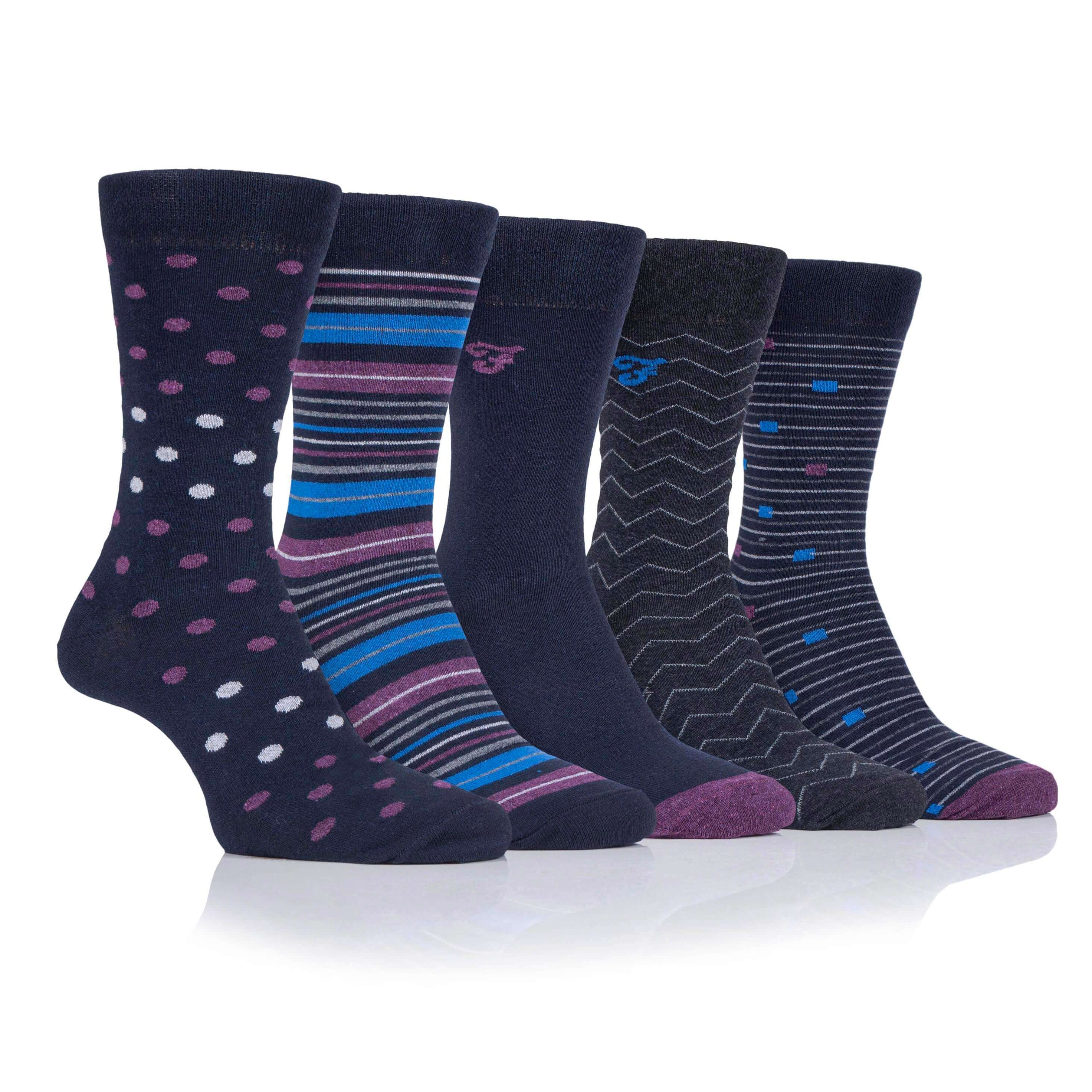 Farah Men’s 5 Pack Cotton Rich Patterned Socks – Striped & Argyle Designs (UK 6-11)