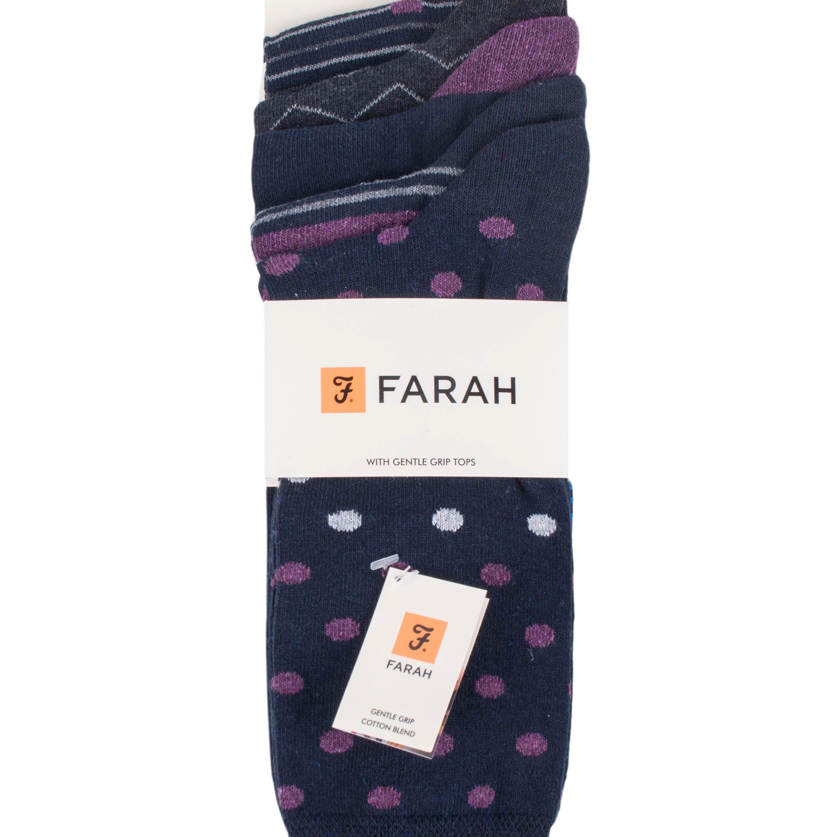 Farah Men’s 5 Pack Cotton Rich Patterned Socks – Striped & Argyle Designs (UK 6-11)