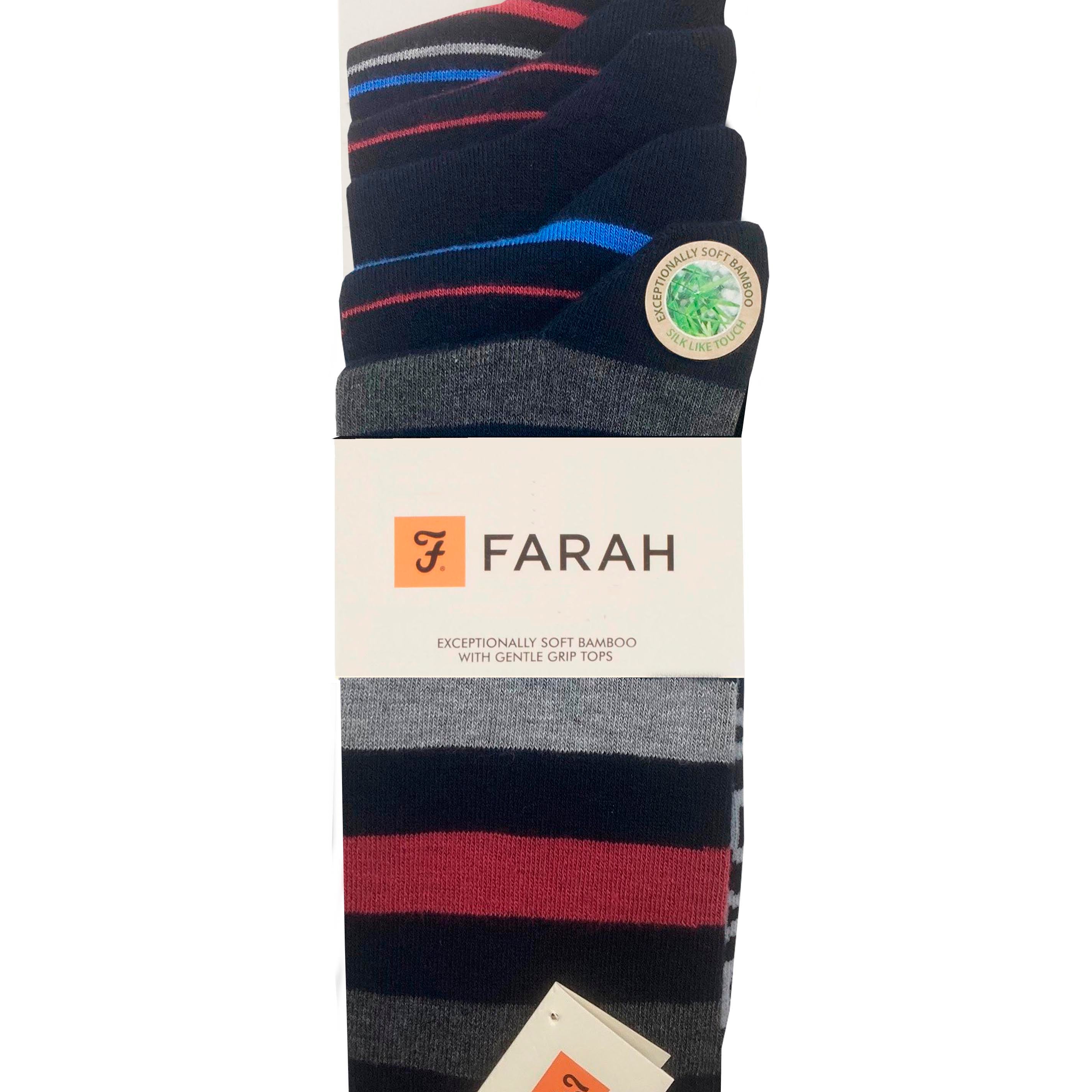 Farah Men’s 5 Pack Bamboo Stripe Socks – Soft, Breathable & Antibacterial (UK 6-11)