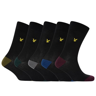Lyle And Scott Mens Graham Five Pack Crew Socks-Black