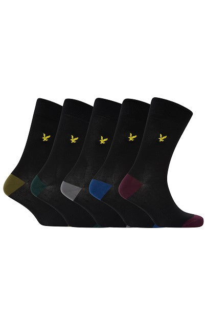 Lyle And Scott Mens Graham Five Pack Crew Socks-Black