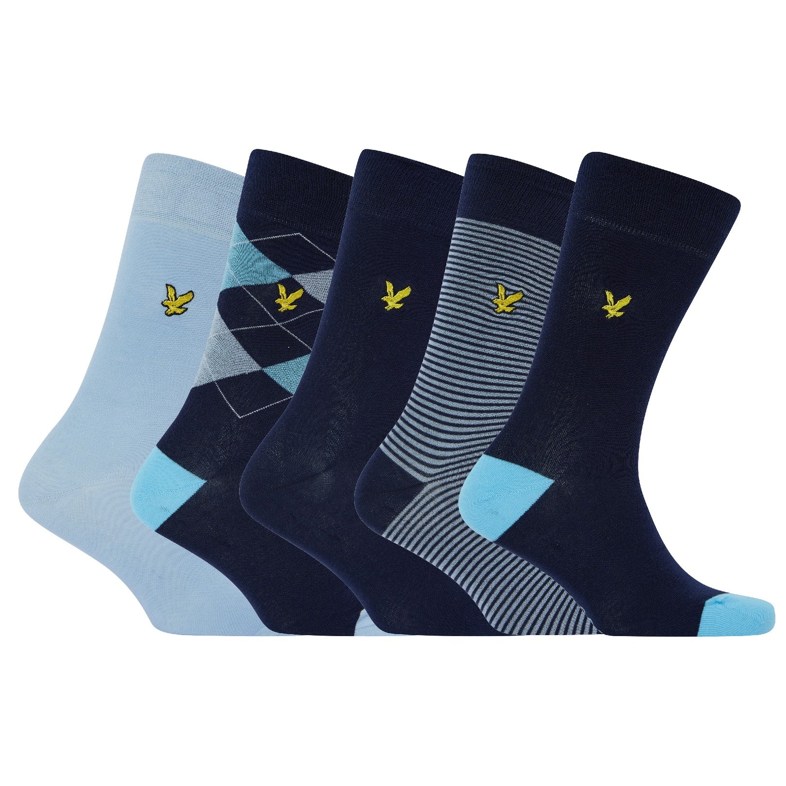 Lyle & Scott 5 Pack Mix Design Socks - Argyle/Chambray Blue/Stripe/Peacoat