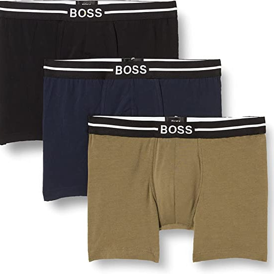 Boss 3 Pack of Stretch-Cotton Boxer Briefs - Olive/Black/Blue - 976
