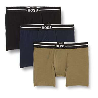 Boss 3 Pack of Stretch-Cotton Boxer Briefs - Olive/Black/Blue - 976