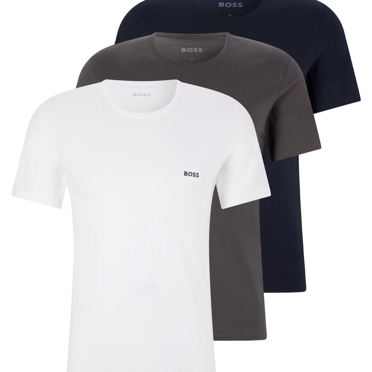 Hugo Boss 3 Pack Regular Fit Logo-Embroidered Cotton T-Shirts - White / Blue / Grey