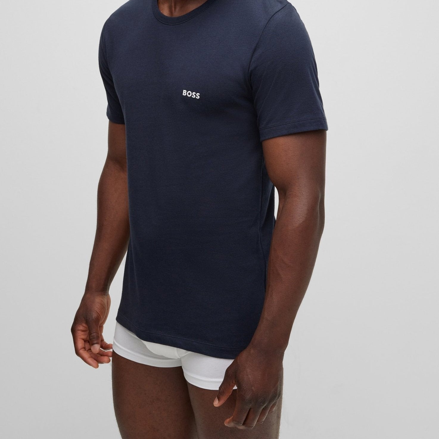 Hugo Boss 3 Pack Regular Fit Logo-Embroidered Cotton T-Shirts - White / Blue / Grey