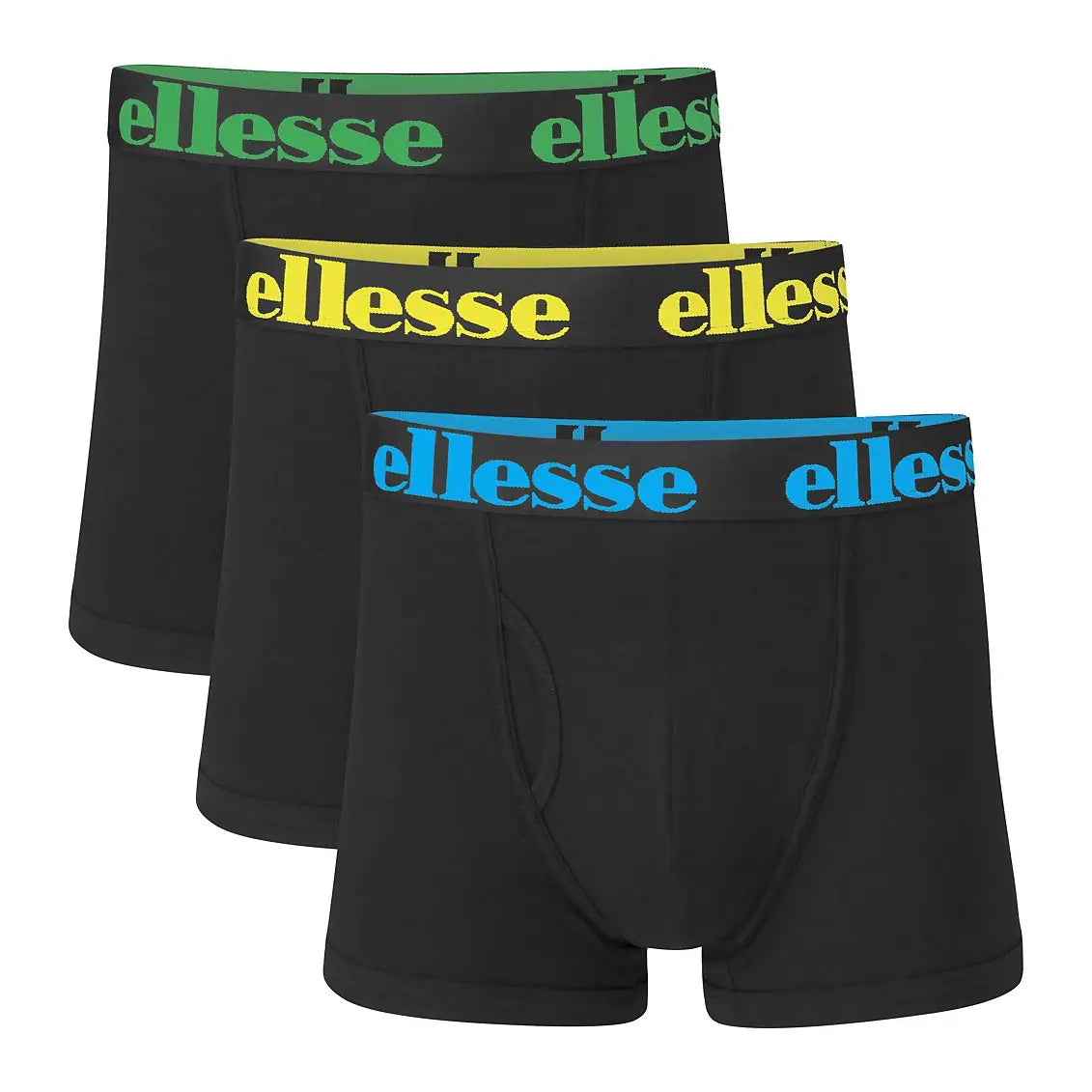Ellesse Men's Hali 3 Pack Boxer Trunks Black with Coloured Logo