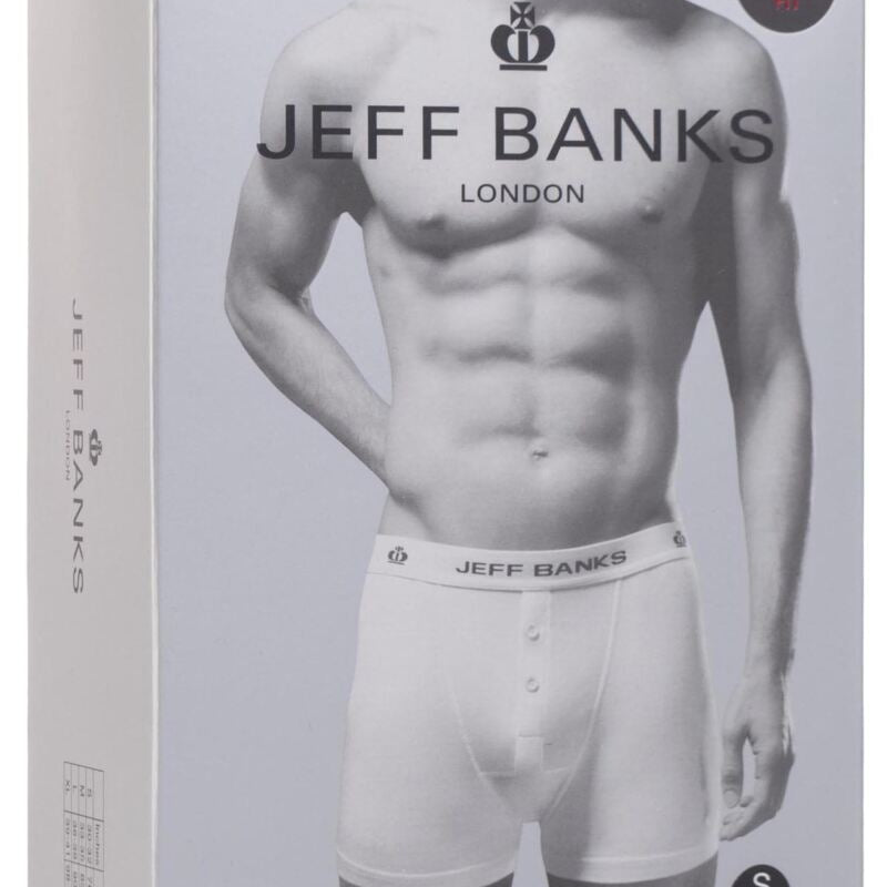 Jeff Banks 3 Pack Men’s Marlow Button Boxer Shorts – Black with Contrast Waistbands