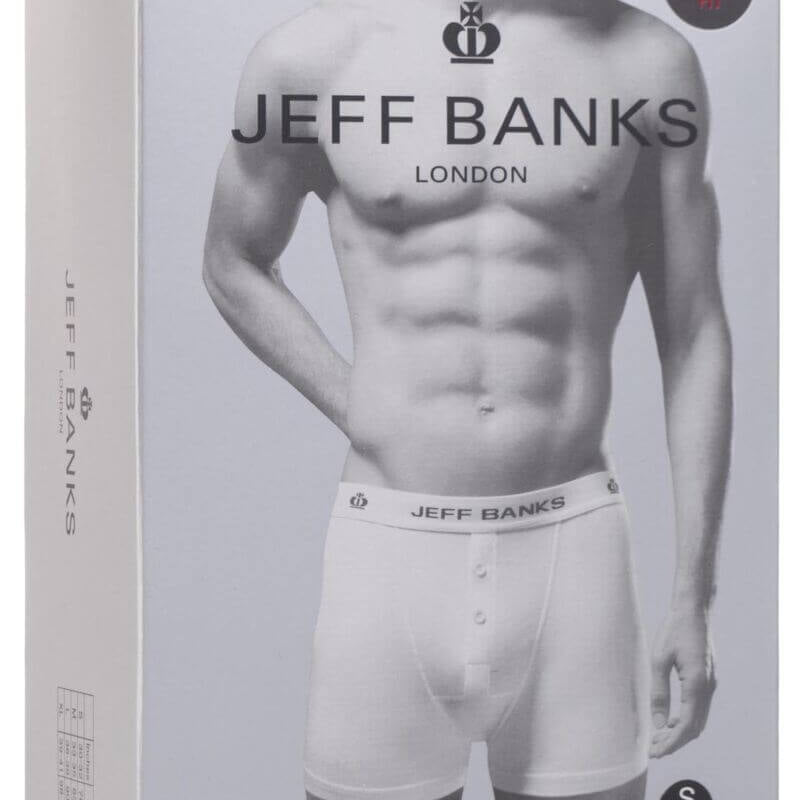 Jeff Banks 3 Pack Men’s Marlow Button Boxer Shorts – Black, Grey & White