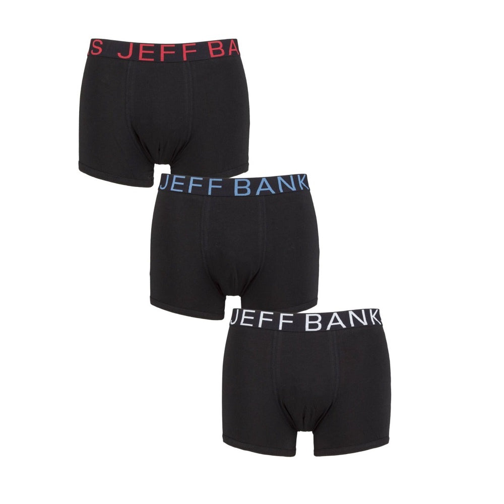 Jeff Banks Men's 3 Pack Black Cotton Trunks - All Black