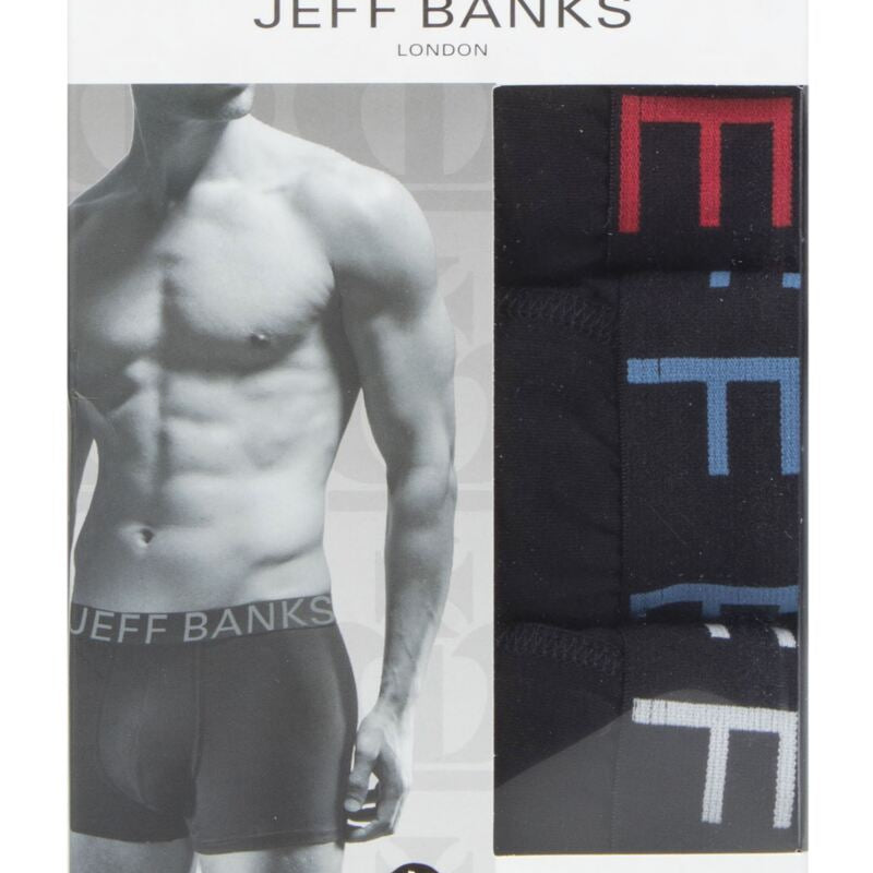 Jeff Banks Men's 3 Pack Black Cotton Trunks - All Black