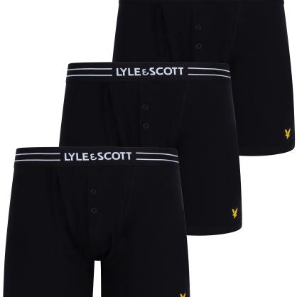 Lyle & Scott 3 Pack Lewis Men's Button Fly Boxer Trunks - Black