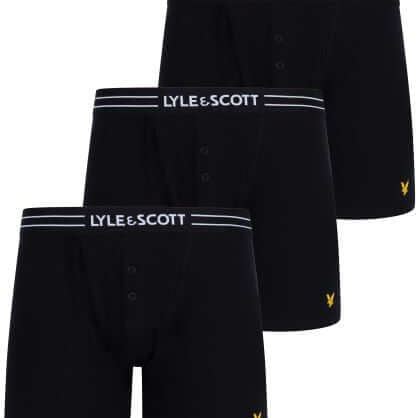 Lyle & Scott 3 Pack Lewis Men's Button Fly Boxer Trunks - Black