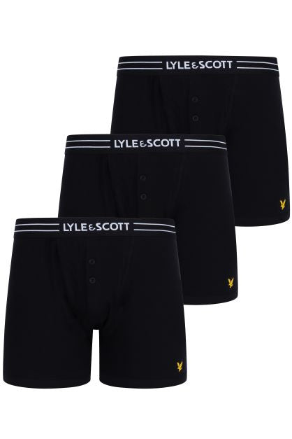 Lyle & Scott 3 Pack Lewis Men's Button Fly Boxer Trunks - Black