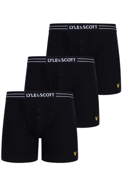 Lyle & Scott 3 Pack Lewis Men's Button Fly Boxer Trunks - Black
