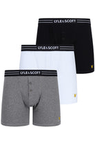 Lyle & Scott 3 Pack Lewis Men's Button Fly Boxers - Black / Bright White / Grey Marl