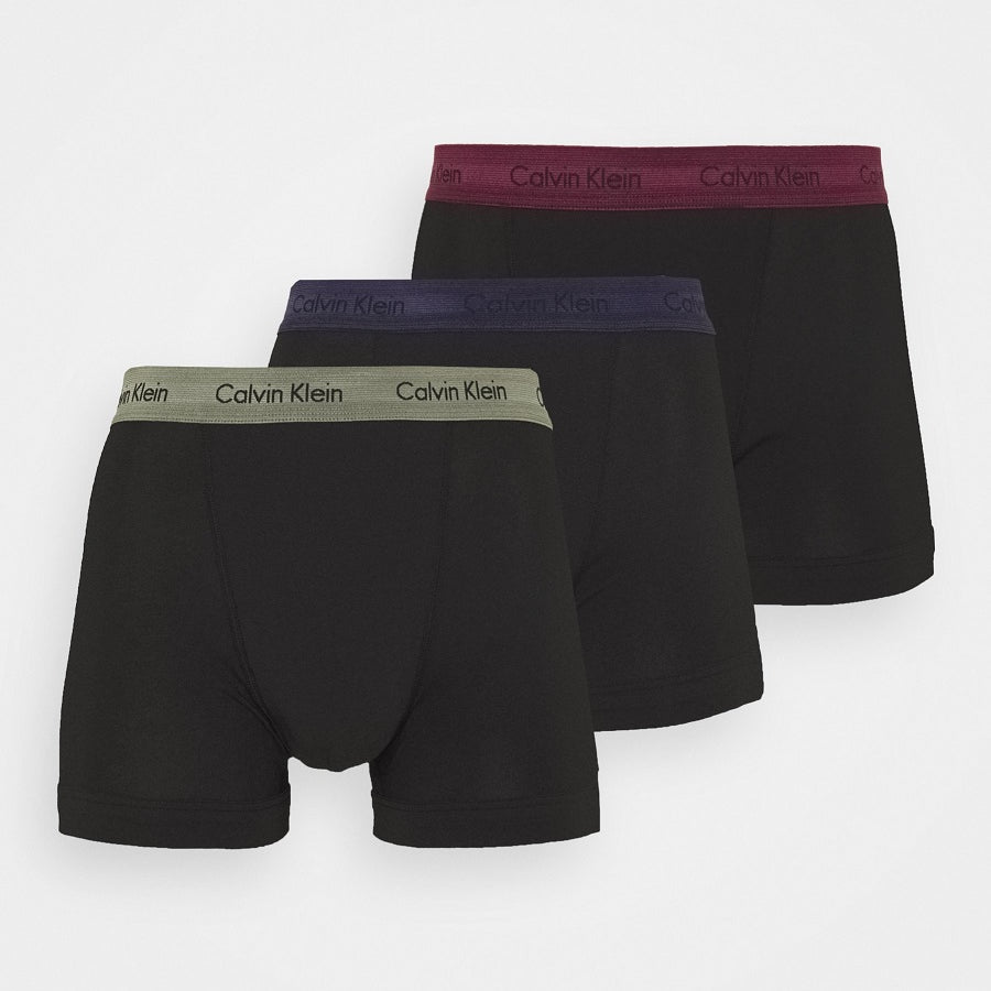 Calvin Klein 3 Pack Cotton Stretch Trunks Men's - Black WB Blue / Wild Fern / Raisin Torte