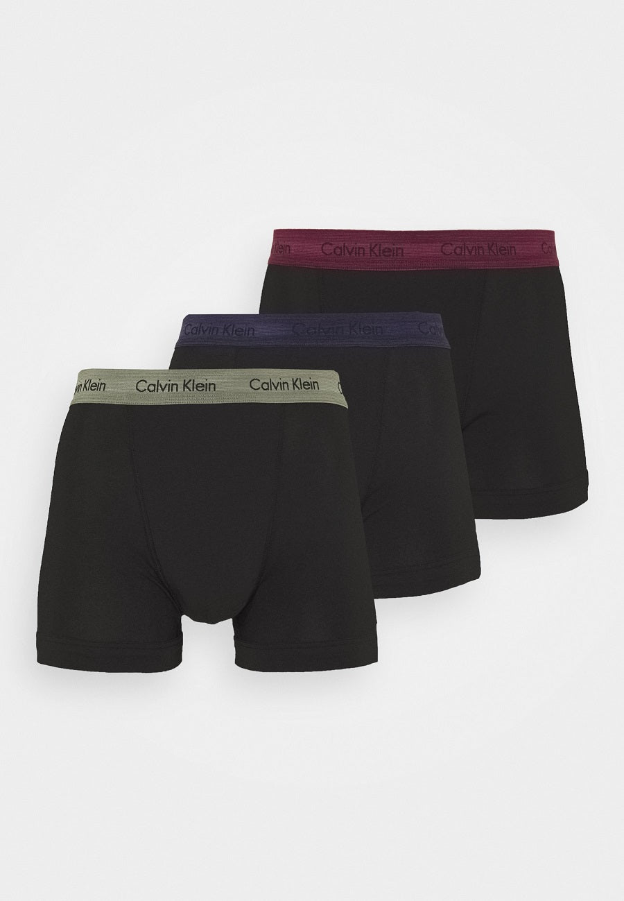 Calvin Klein 3 Pack Cotton Stretch Trunks Men's - Black WB Blue / Wild Fern / Raisin Torte