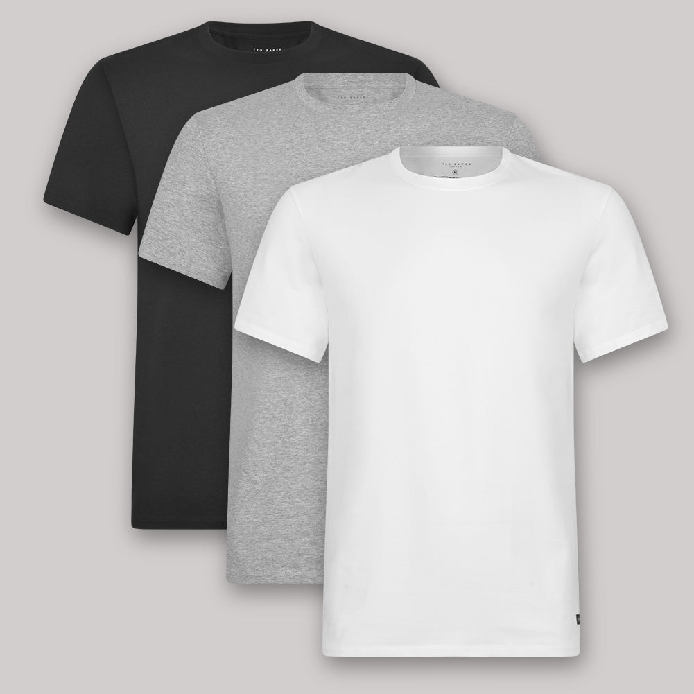 Ted Baker 3-Pack Lounge Crew Neck T-Shirts - Black / Grey / White