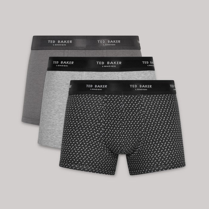 Ted Baker 3 Pack Cotton Stretch Fashion Trunks - Grey/Heather/T Repeat