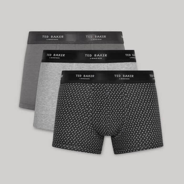Ted Baker 3 Pack Cotton Stretch Fashion Trunks - Grey/Heather/T Repeat