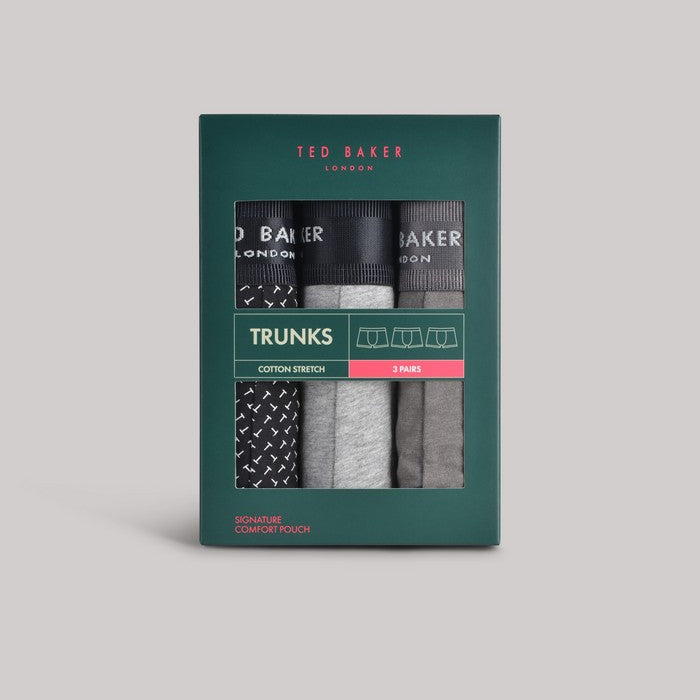 Ted Baker 3 Pack Cotton Stretch Fashion Trunks - Grey/Heather/T Repeat