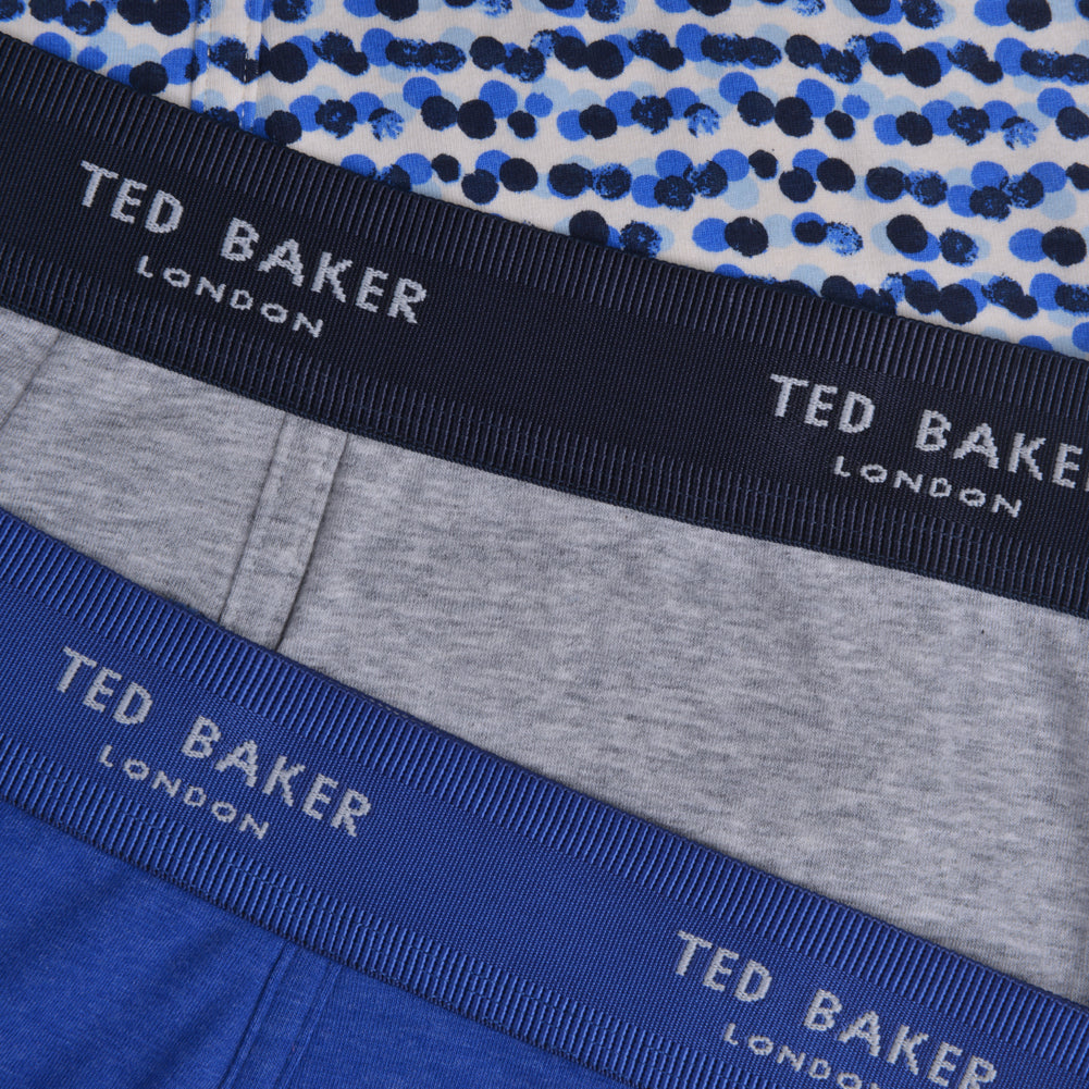 Ted Baker 3 Pack Cotton Stretch Fashion Trunks - Blue/Grey/Deimos Blue