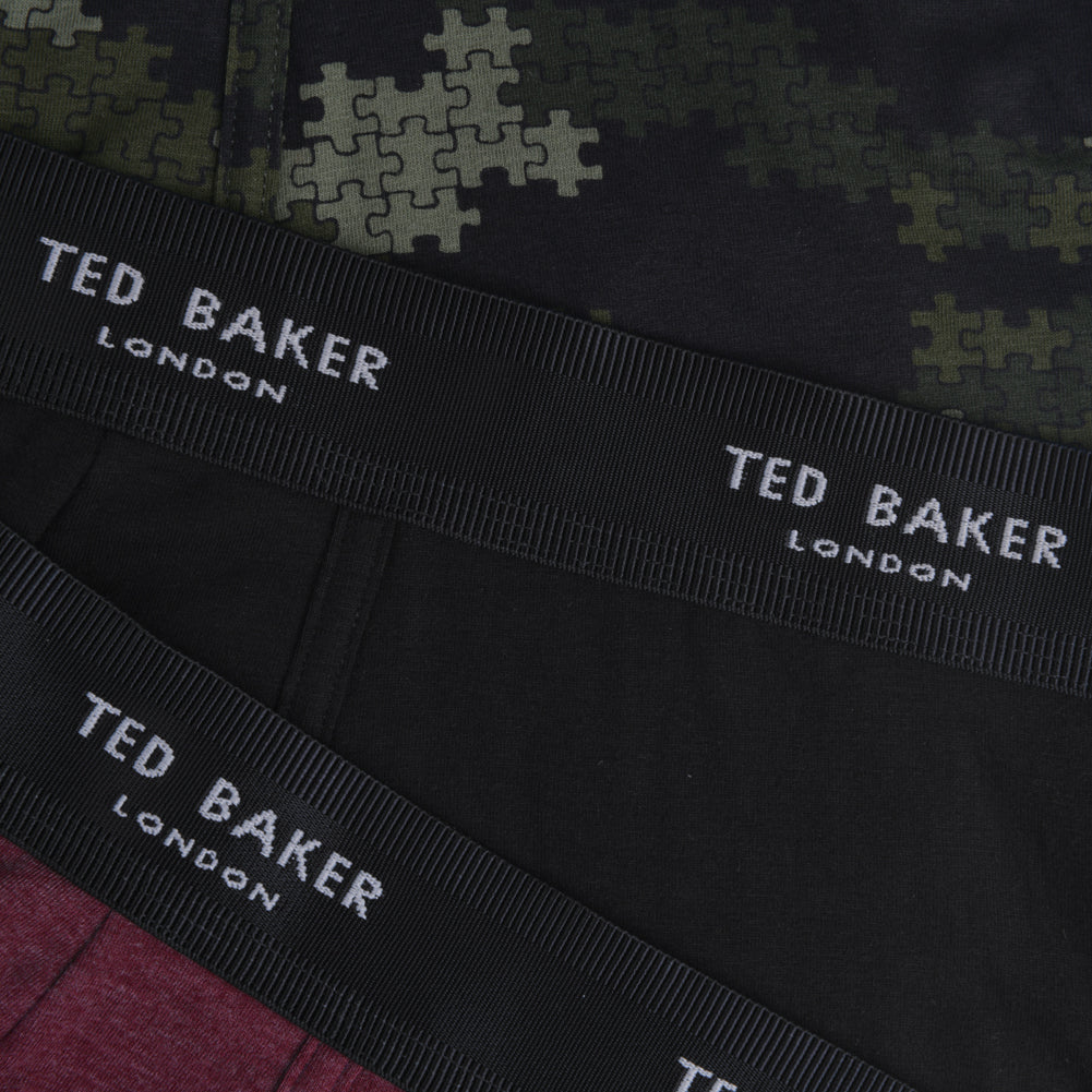 Ted Baker 3 Pack Cotton Stretch Fashion Trunks - Royal, Black, Jigsaw Camo