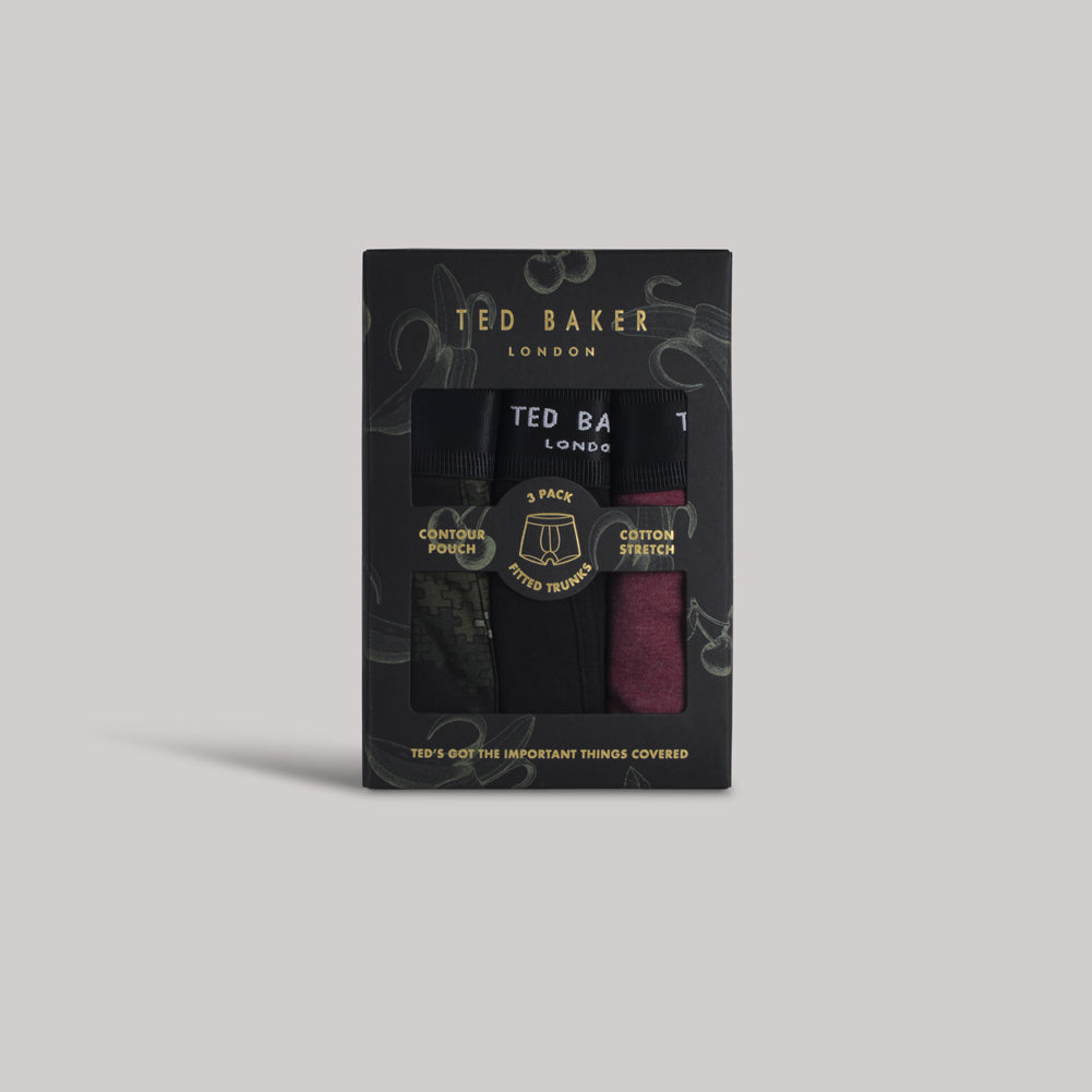 Ted Baker 3 Pack Cotton Stretch Fashion Trunks - Royal, Black, Jigsaw Camo