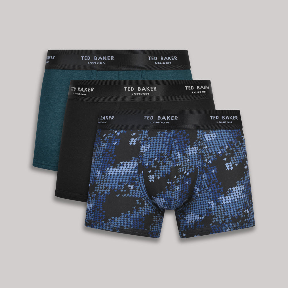 Ted Baker 3 Pack Cotton Stretch Fashion Trunks - Garden/Black/Houndstooth