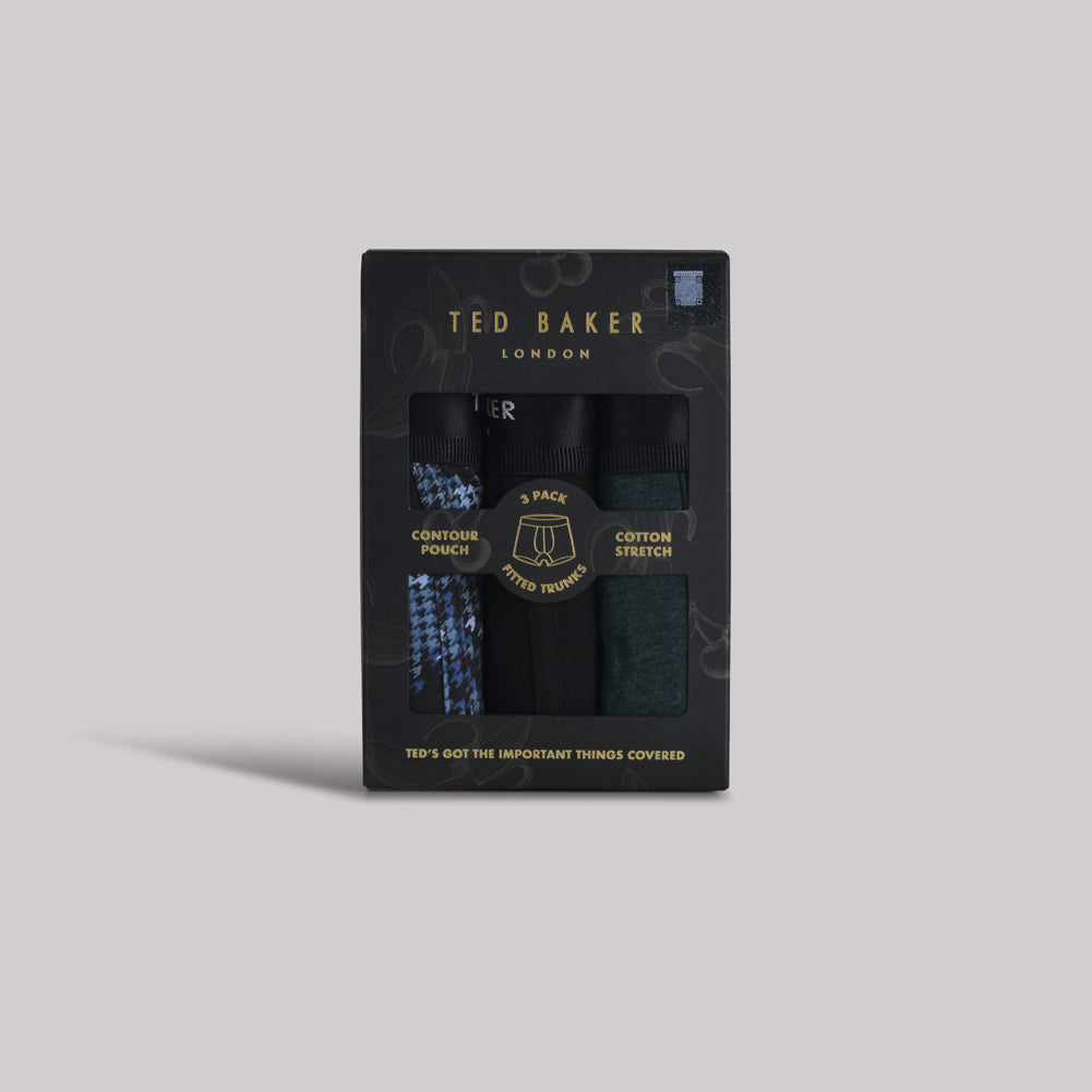 Ted Baker 3 Pack Cotton Stretch Fashion Trunks - Garden/Black/Houndstooth