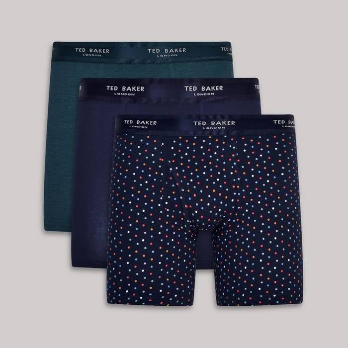 Ted Baker 3 Pack Cotton Stretch Boxer Briefs - Navy / Dotted Print