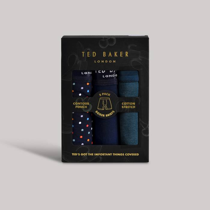 Ted Baker 3 Pack Cotton Stretch Boxer Briefs - Navy / Dotted Print